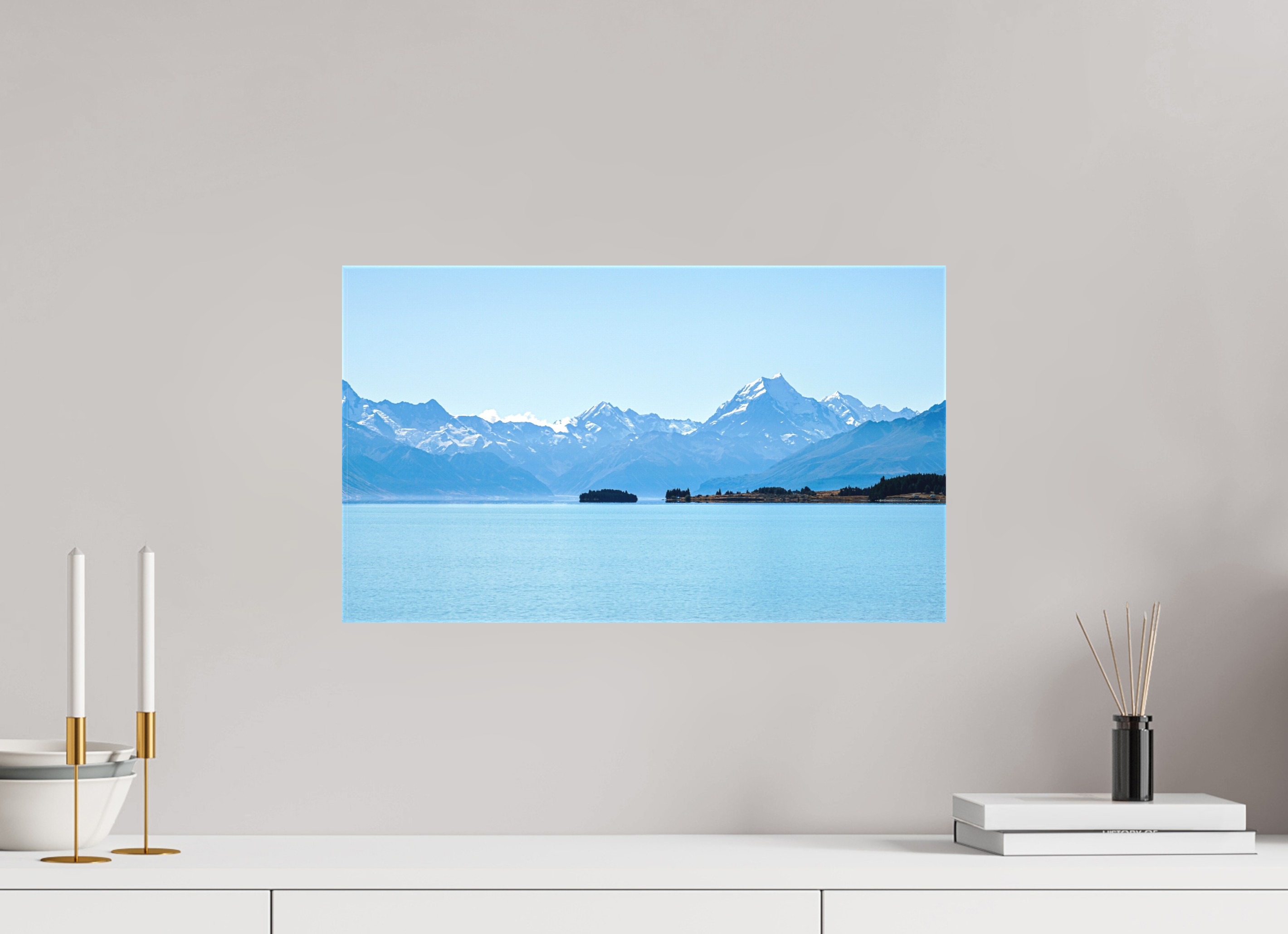 51.5 x 30 cm, Matte Canvas on Stretcher Frame Aoraki Reflections – Lake Pukaki & Mount Cook, New Zealand