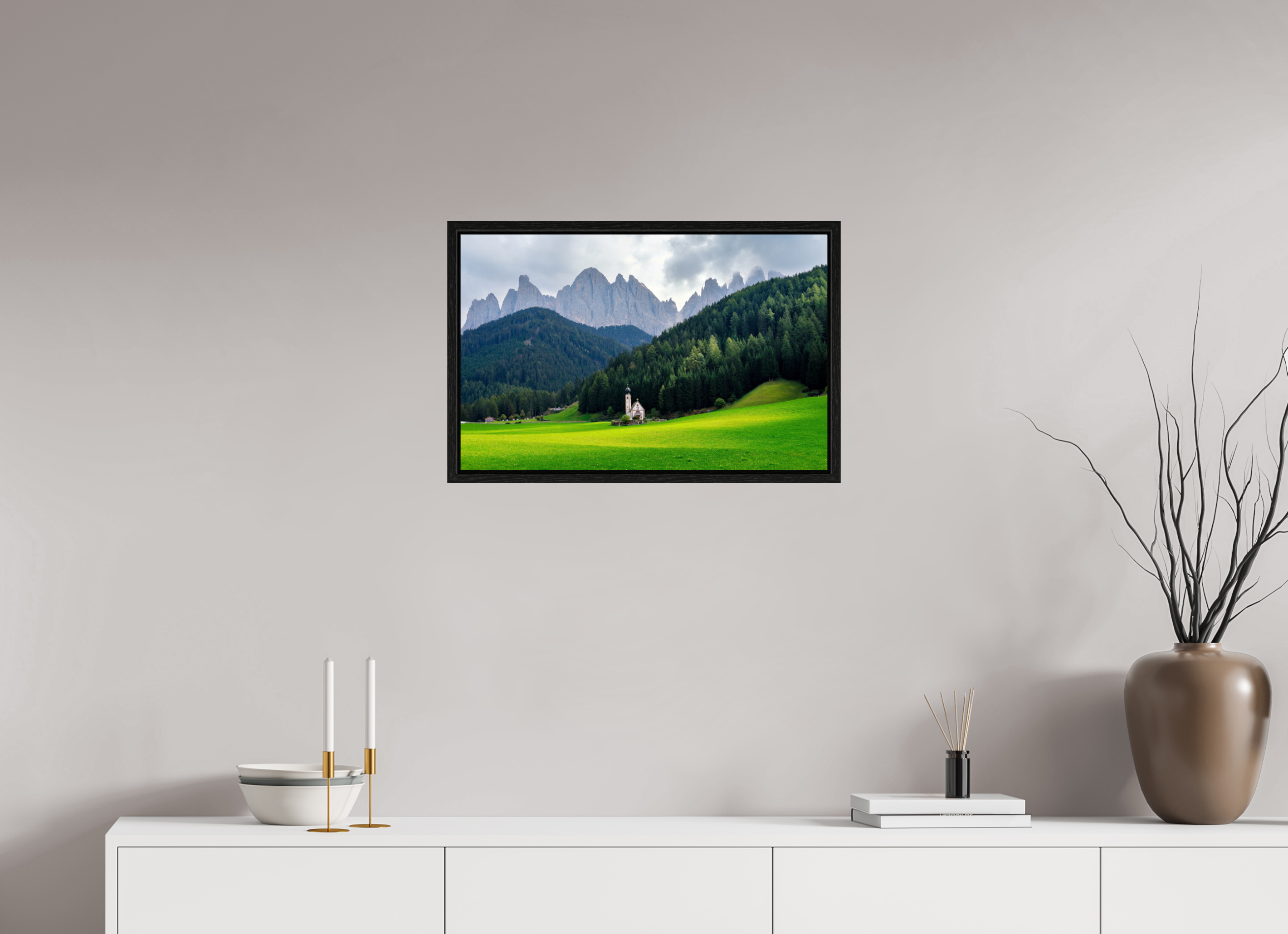 62.3 x 40 cm, Floater Frame Alpine Landscape - Italian Dolomites