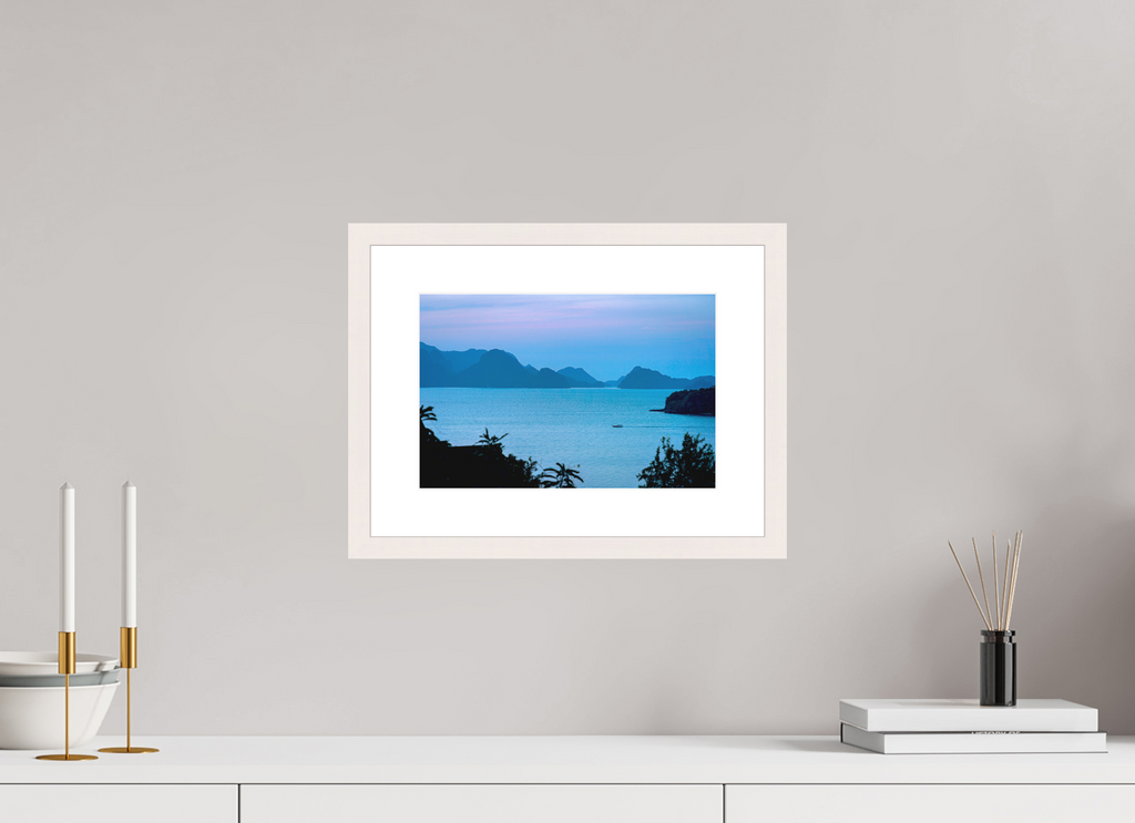 30 x 20 cm, Solid Wood Frame with Passe Partout Blue Silence at Dusk