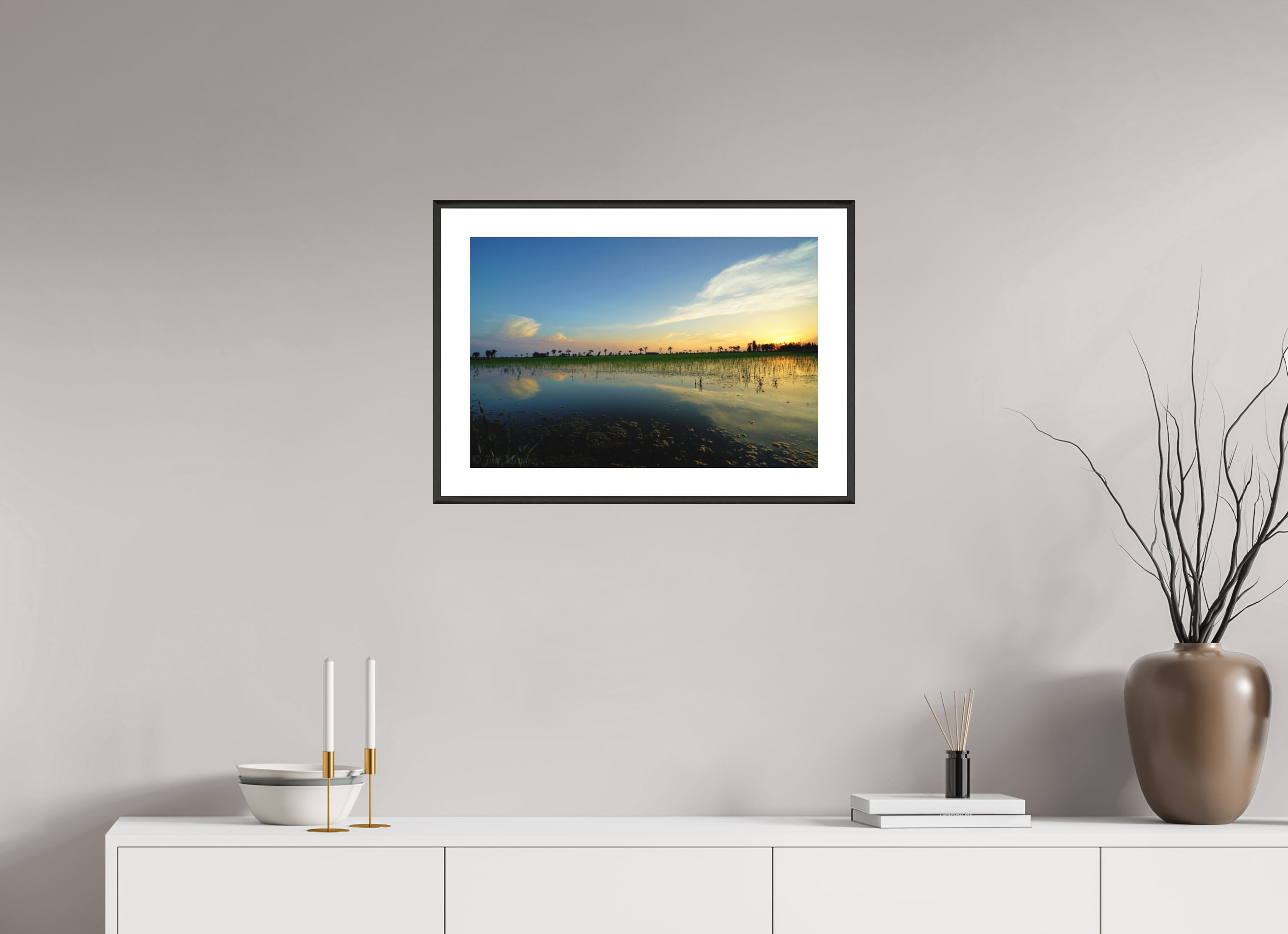 60 x 40 cm, Changeable Magnetic Frame - Hahnemühle Fineart Pearl Rice Fields at Dusk