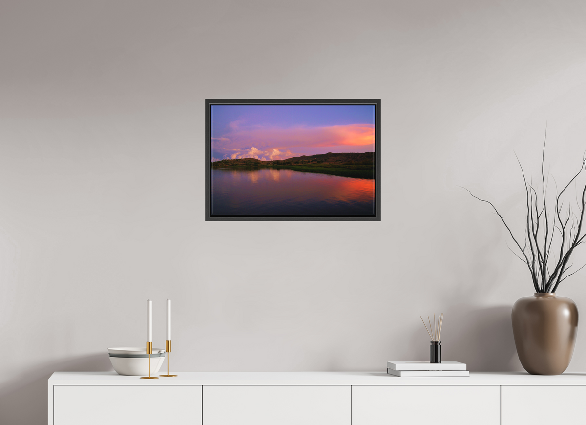 60 x 40 cm, Textile Print Canvas with 15 mm Width Gap Frame Sunrise Hues - Tanzania