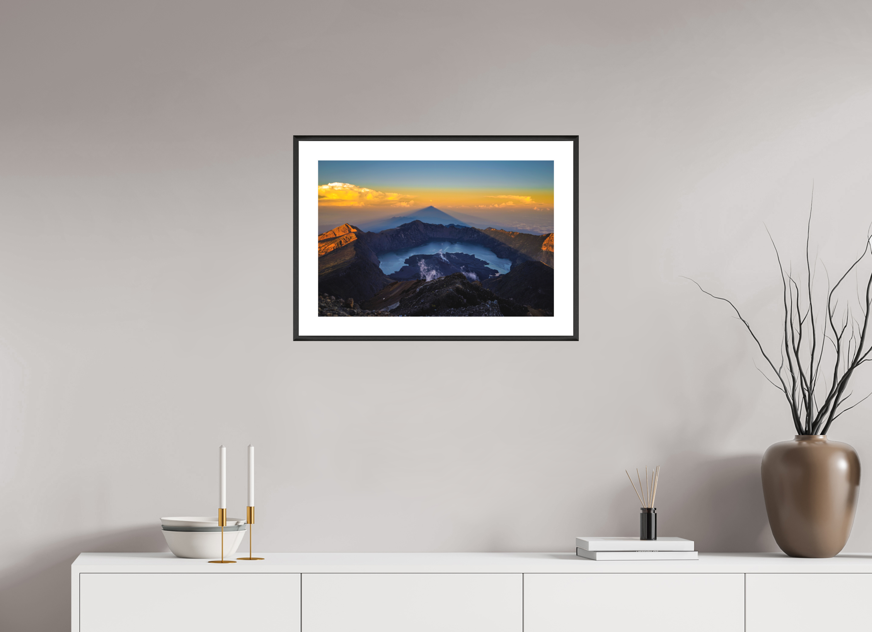 60 x 40 cm, Changeable Magnetic Frame - Hahnemühle Fineart Pearl The Caldera of Mount Rinjani - Lombok - Indonesia