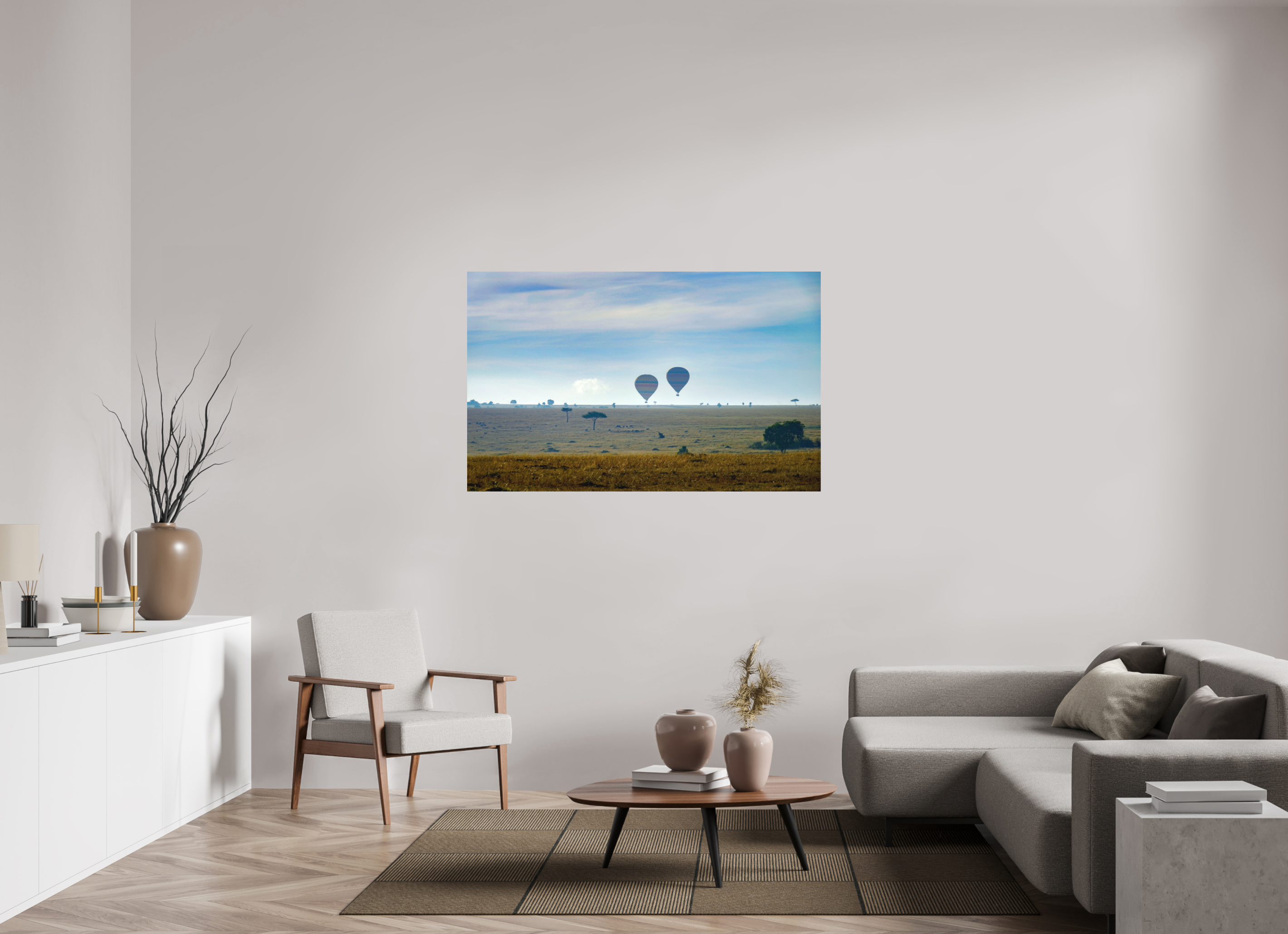 144.7 x 90 cm, Fine Art Print Smooth Hot-air Balloons over the Masai Mara - Kenya