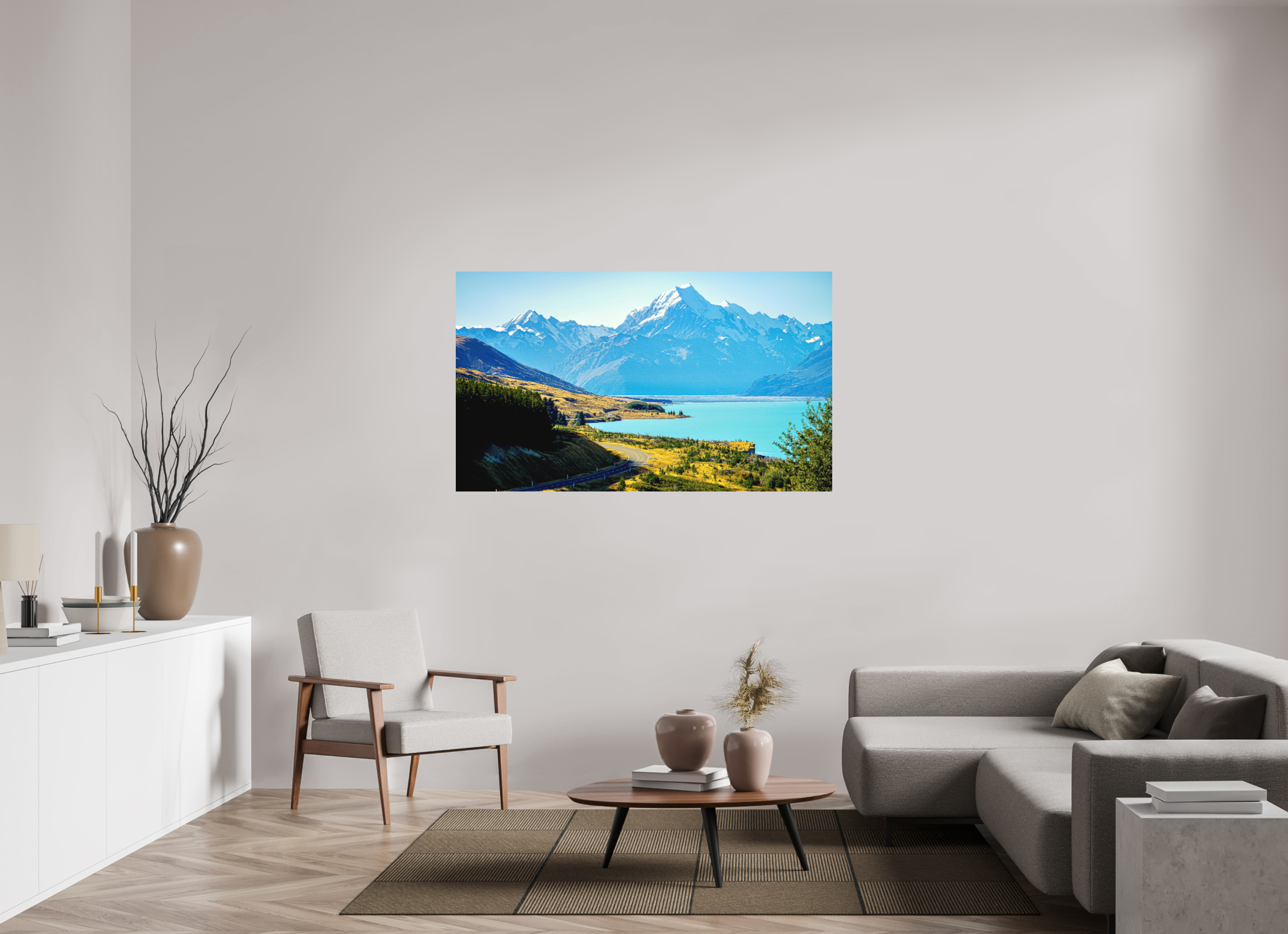 154 x 90 cm, Fine Art Print Smooth Mount Cook Road - New Zealand