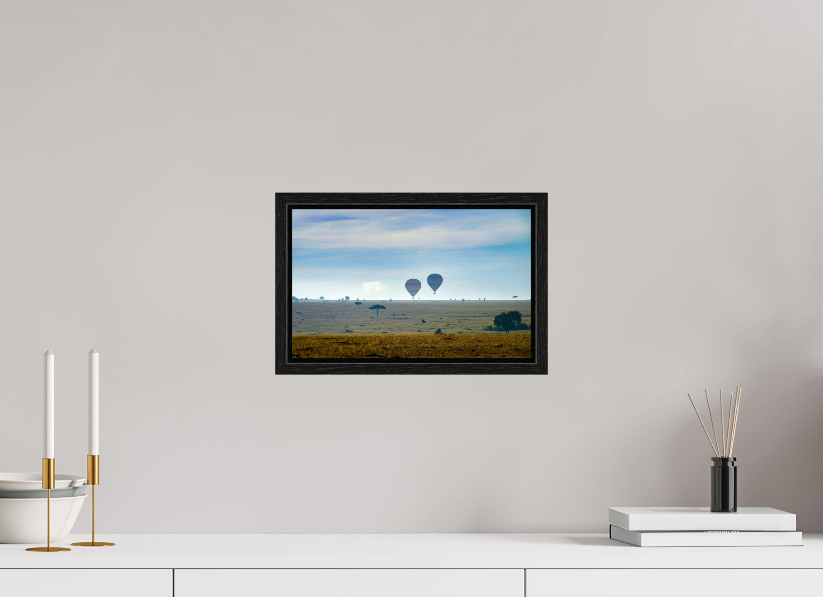 32.1 x 20 cm, Floater Frame Hot-air Balloon over the Savanna