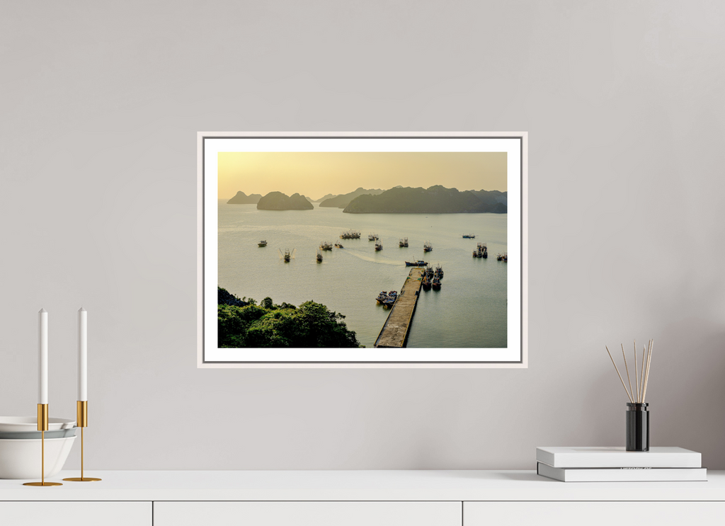 44.3 x 30 cm, Fine Art Print On Framed Aluminum Dibond Golden Harbour – Cat Ba Island, Vietnam