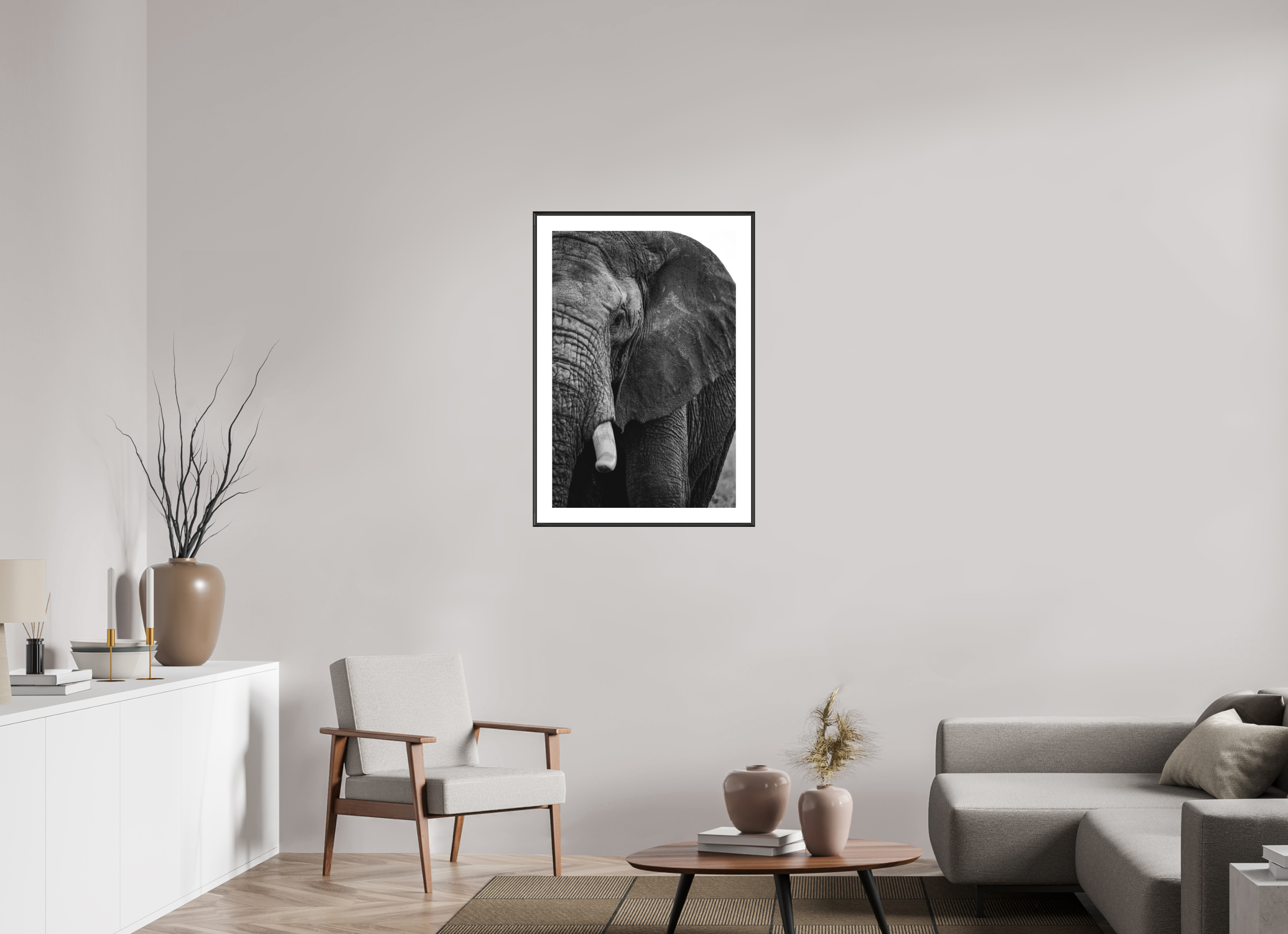 60 x 90 cm, Changeable Magnetic Frame - Hahnemühle Fineart Pearl The Hidden Side of Elephants