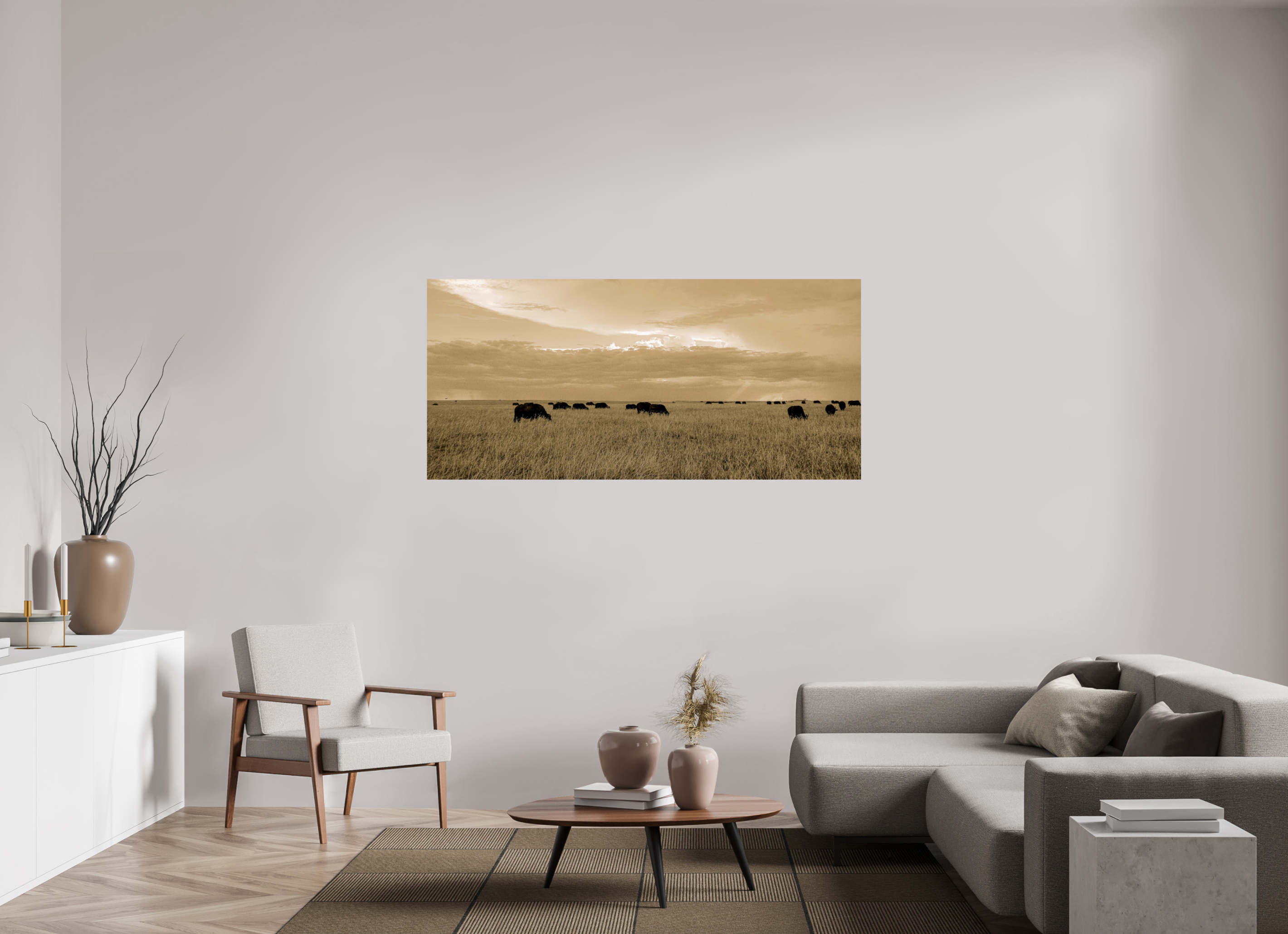 173.2 x 80 cm, PH Print On Fujiflex High Gloss Grazing Herd of African Buffalo, Masai Mara, Kenya