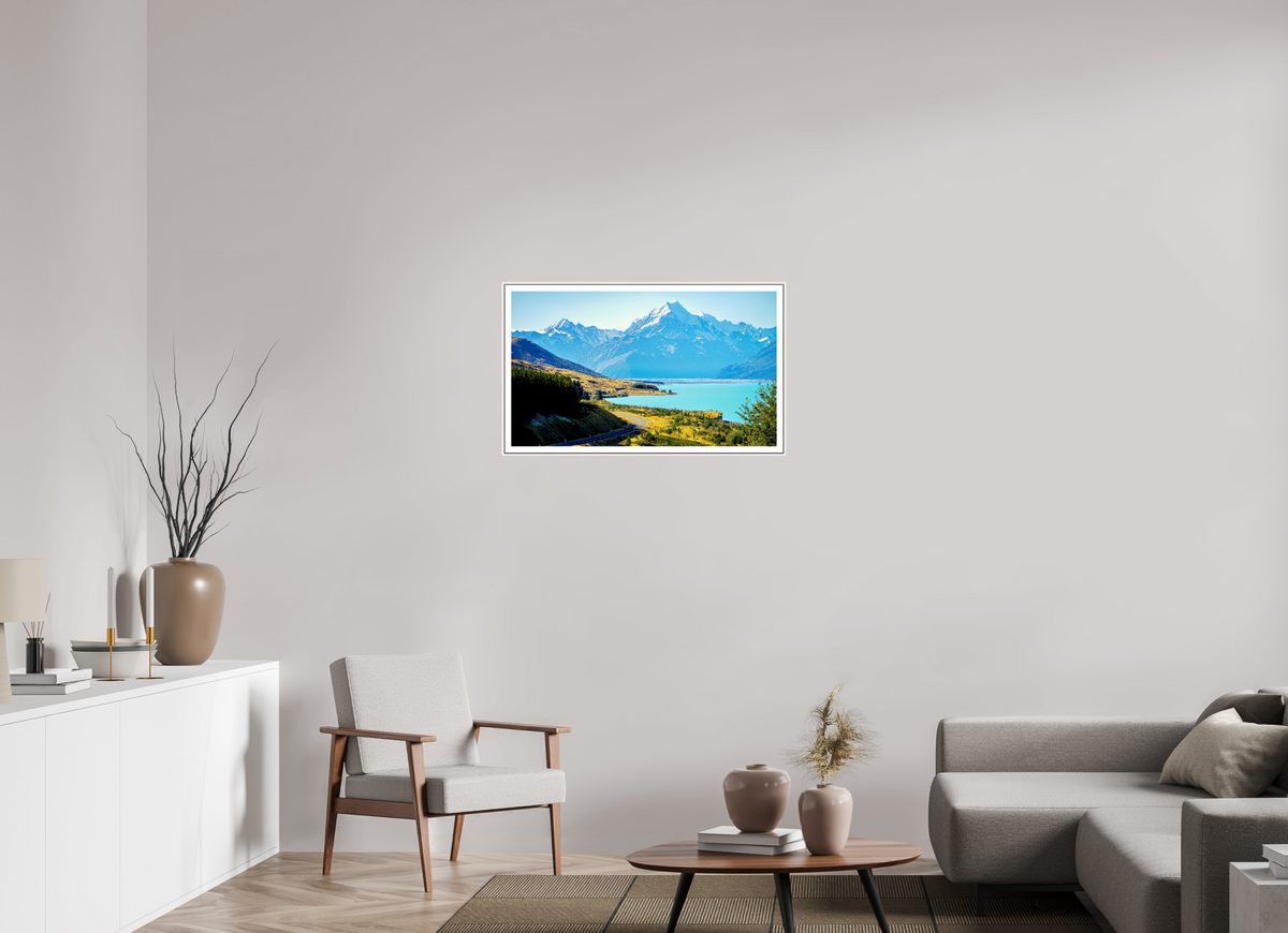 85.5 x 50 cm, Fine Art Print On Framed Aluminum Dibond Mount Cook Road - New Zealand