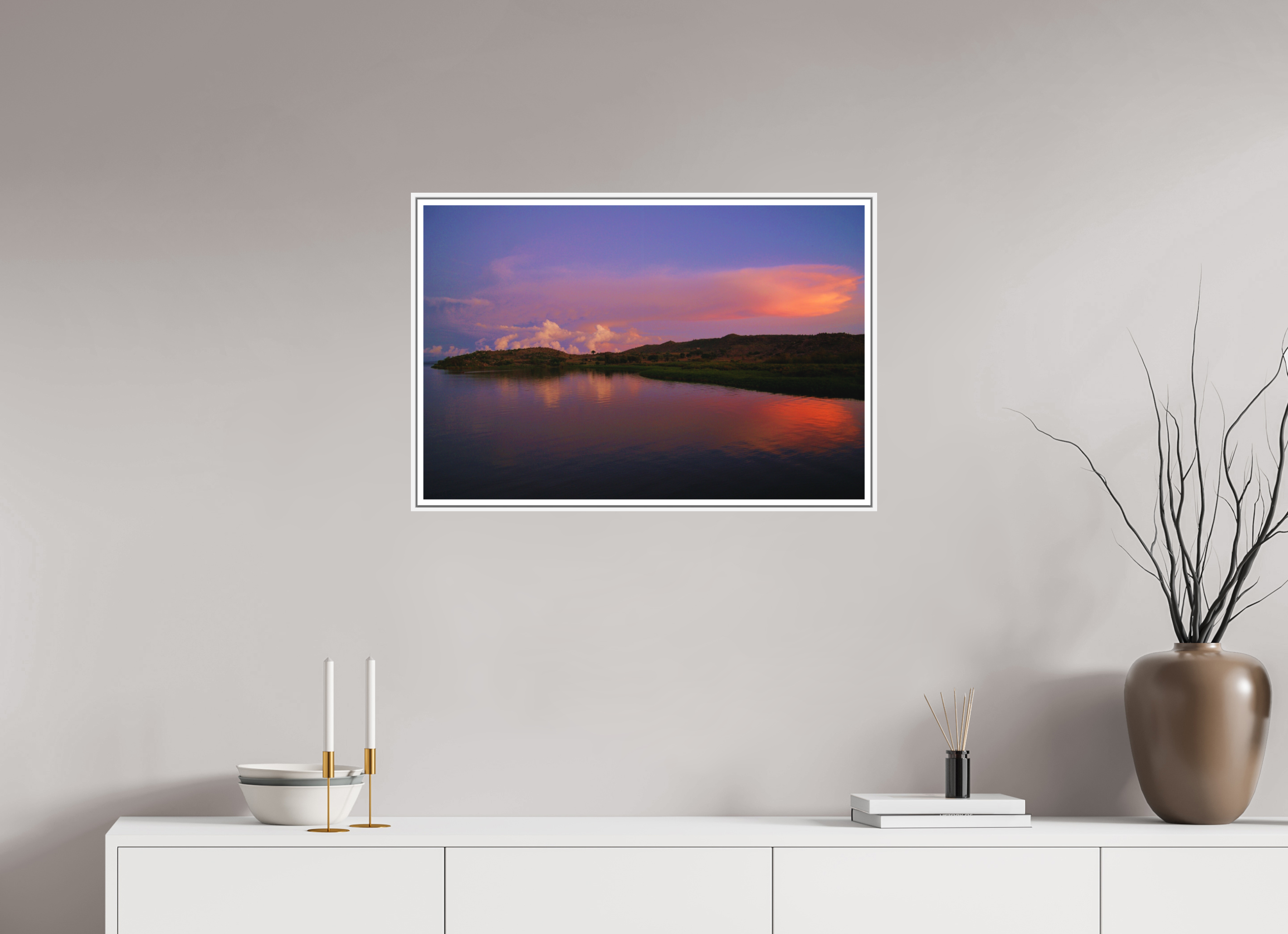 75 x 50 cm, Print on Forex with Frame Sunrise Hues - Tanzania