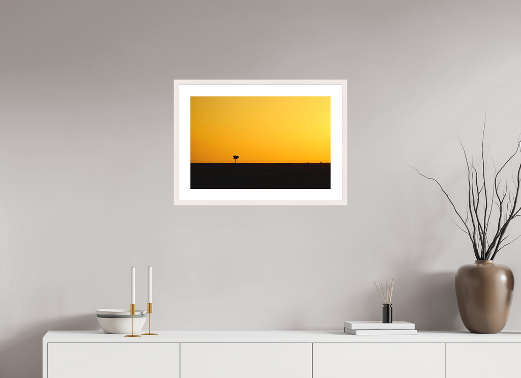 60 x 40 cm, Solid Wood Frame with Passe Partout Golden Sky over the African Savannah
