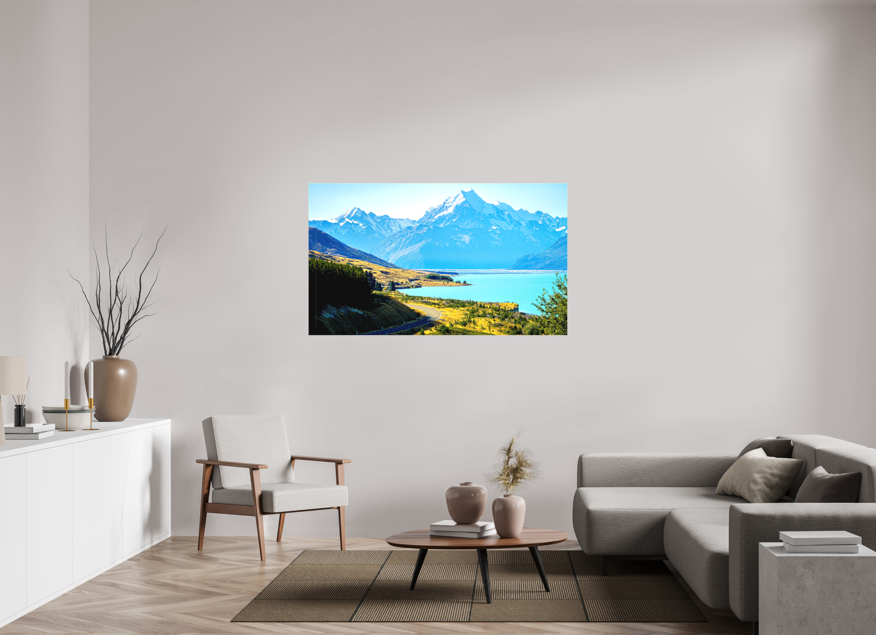 154 x 90 cm, Matte Canvas on Stretcher Frame Mount Cook Road - New Zealand