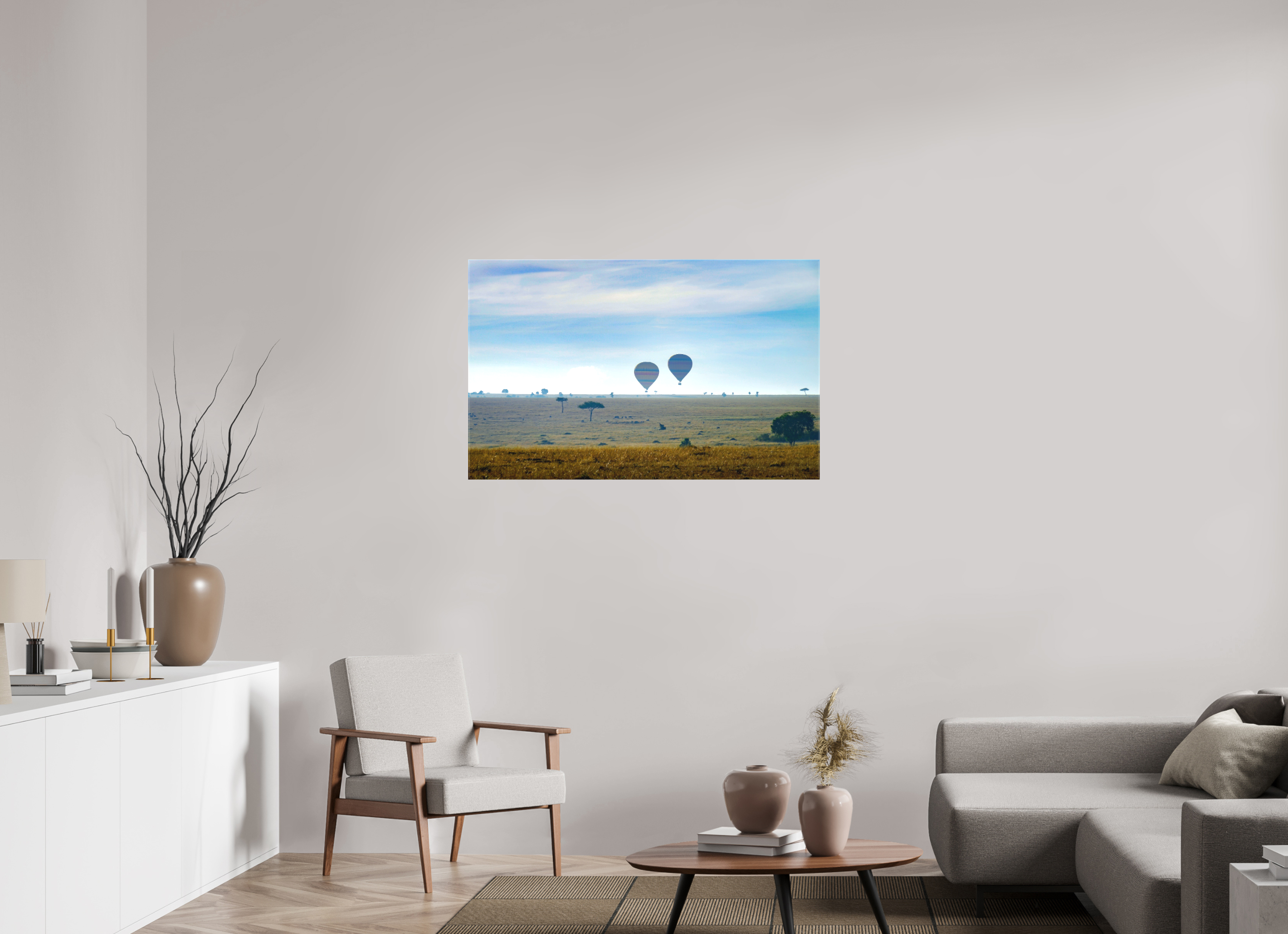 112.5 x 70 cm, Matte Canvas on Stretcher Frame Hot-air Balloons over the Masai Mara - Kenya
