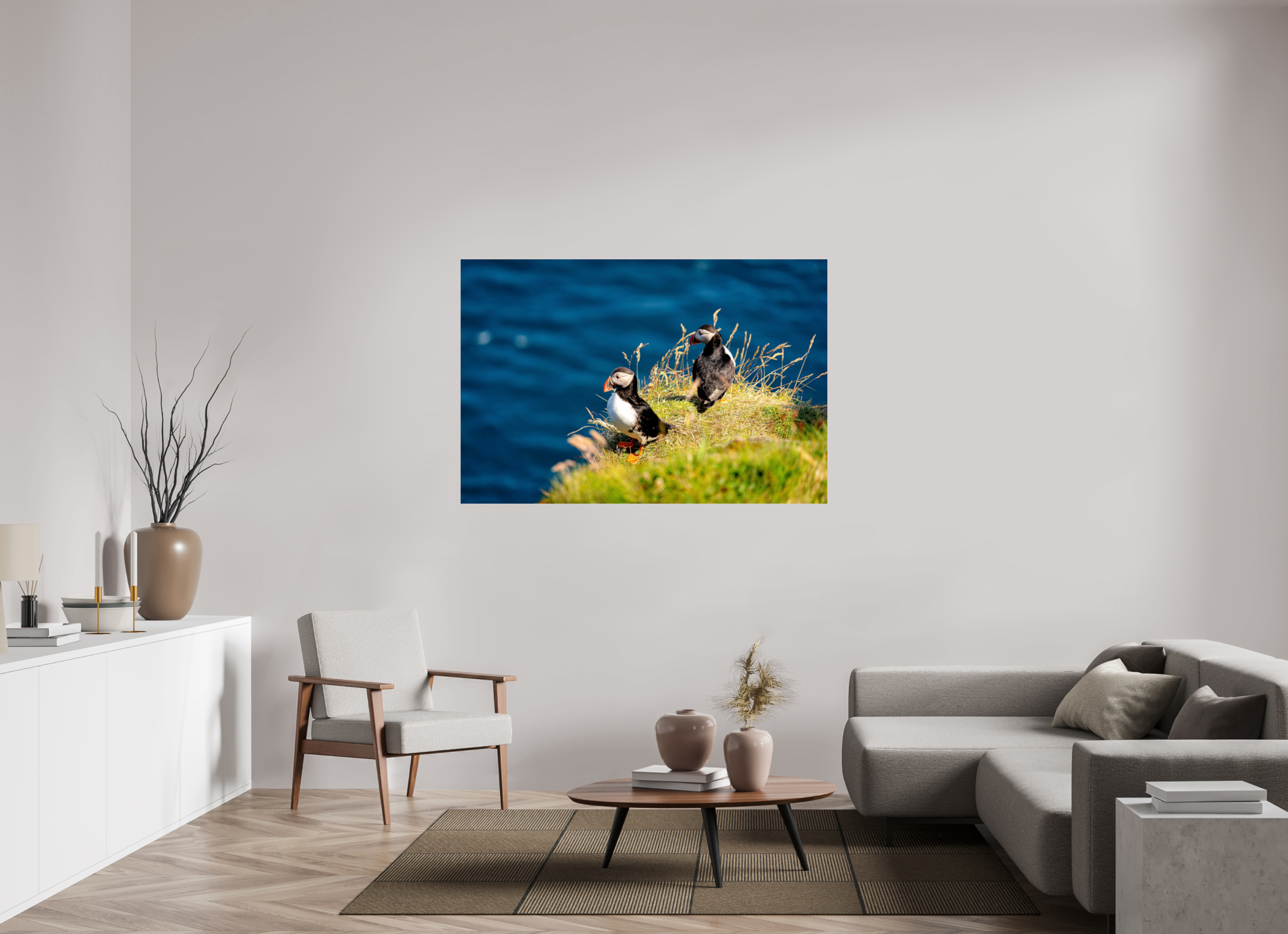 150 x 100 cm, PH Print On Fujiflex High Gloss Clifftop Puffins