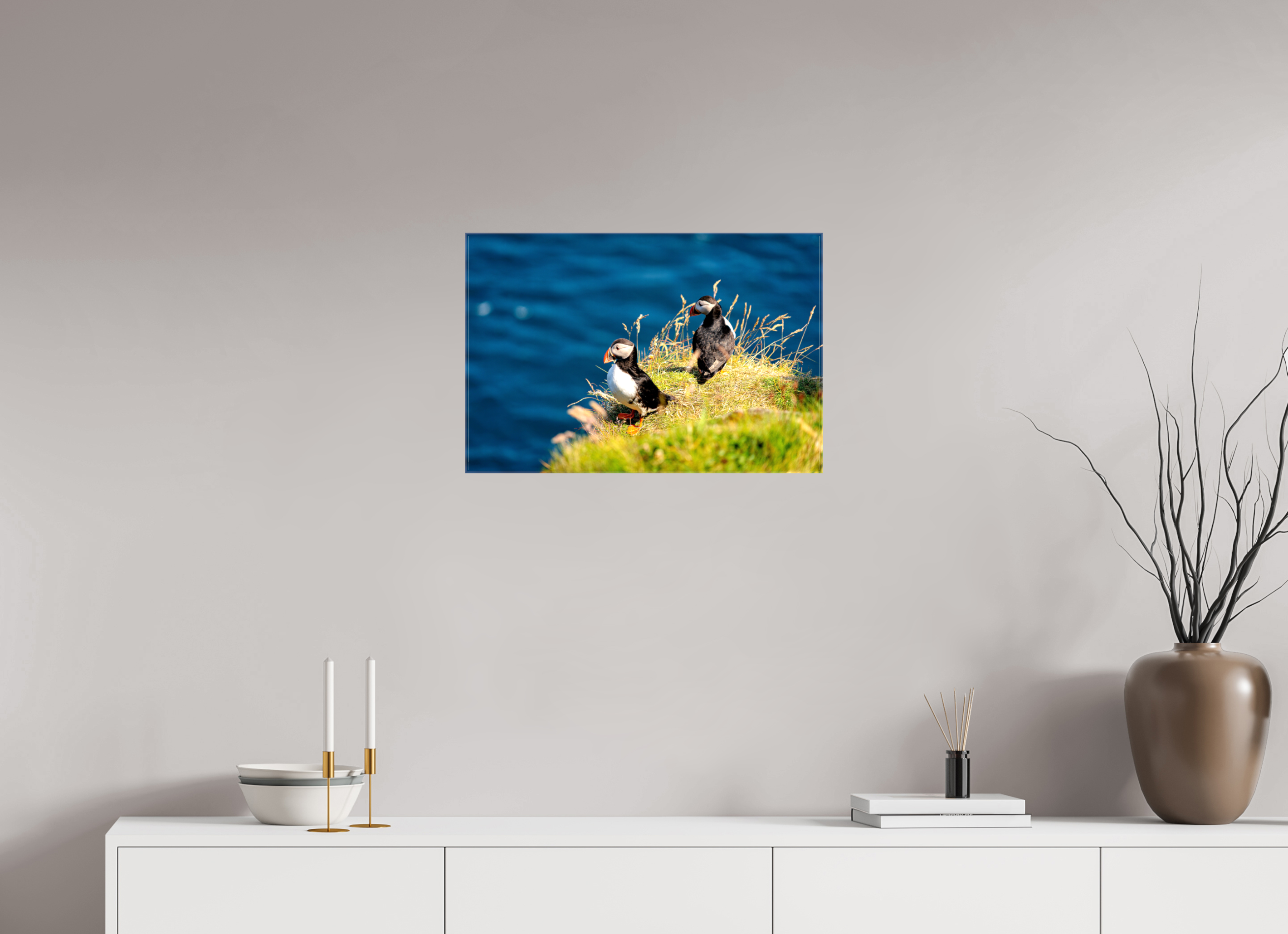 60 x 40 cm, Canvases Unframed Clifftop Puffins