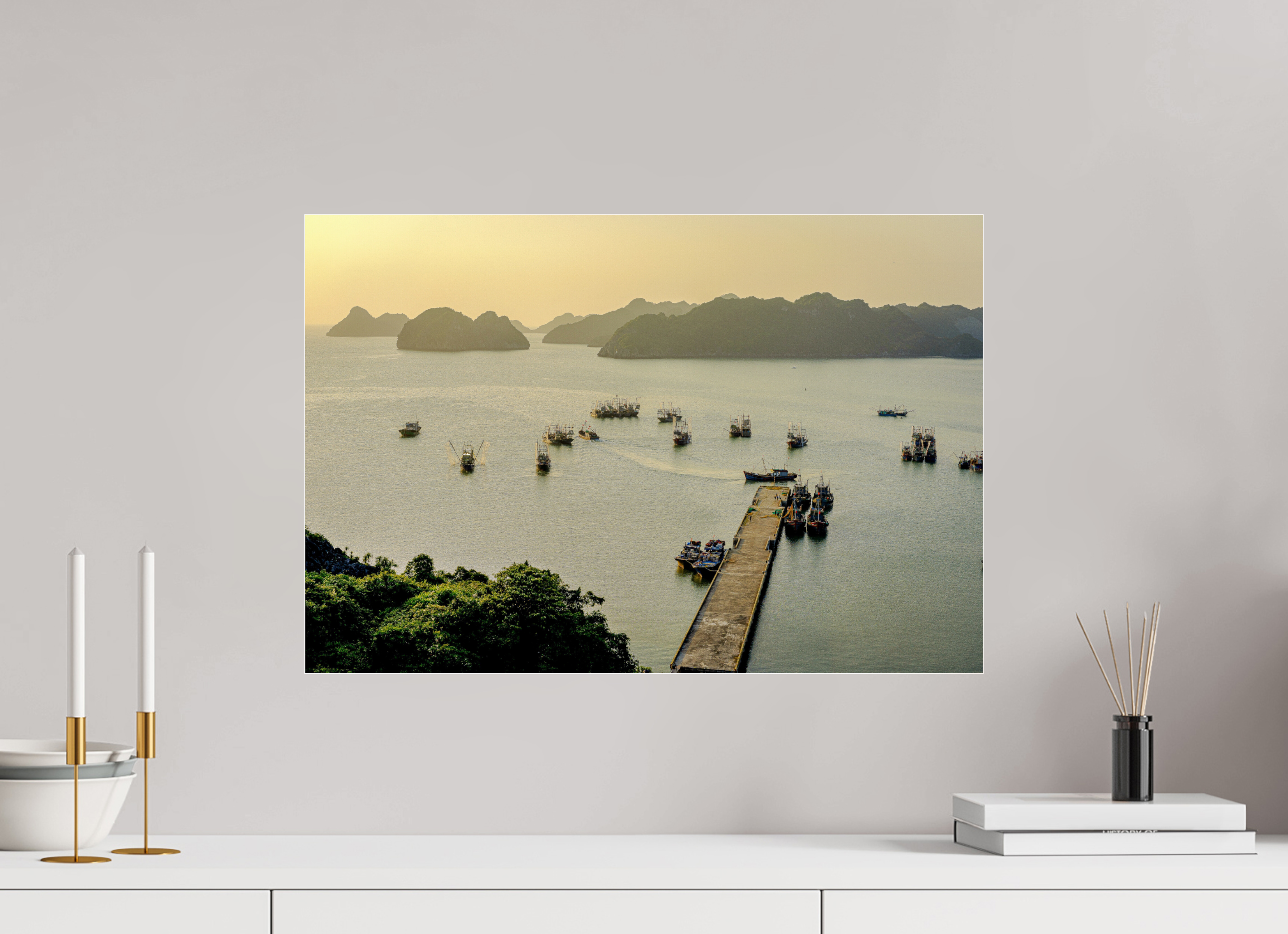 59.1 x 40 cm, Photo Print Under Acrylic Glass Golden Harbour – Cat Ba Island, Vietnam