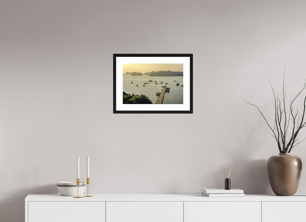 44.3 x 30 cm, Smooth Natural Paper Print with Frame Golden Harbour – Cat Ba Island, Vietnam