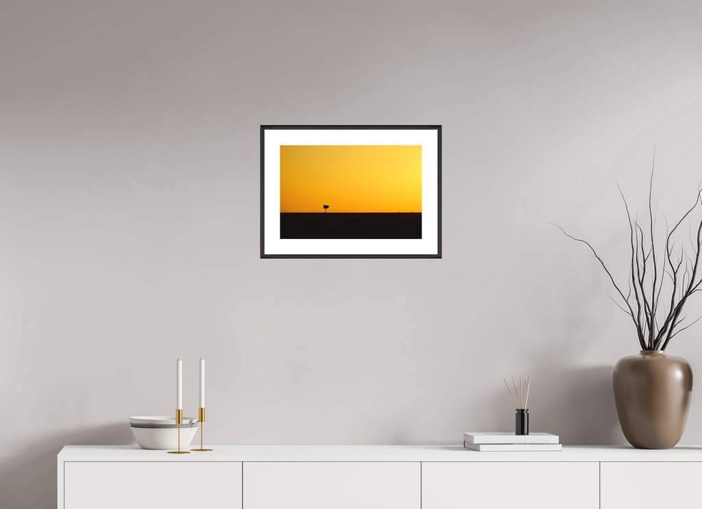 45 x 30 cm, Changeable Magnetic Frame - Hahnemühle Fineart Pearl Golden Sky over the African Savannah