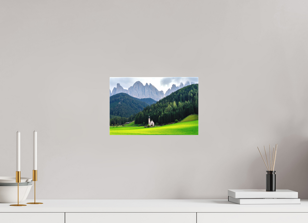 31.2 x 20 cm, Matte Canvas on Stretcher Frame Church of Saint John in the Dolomites - Italy