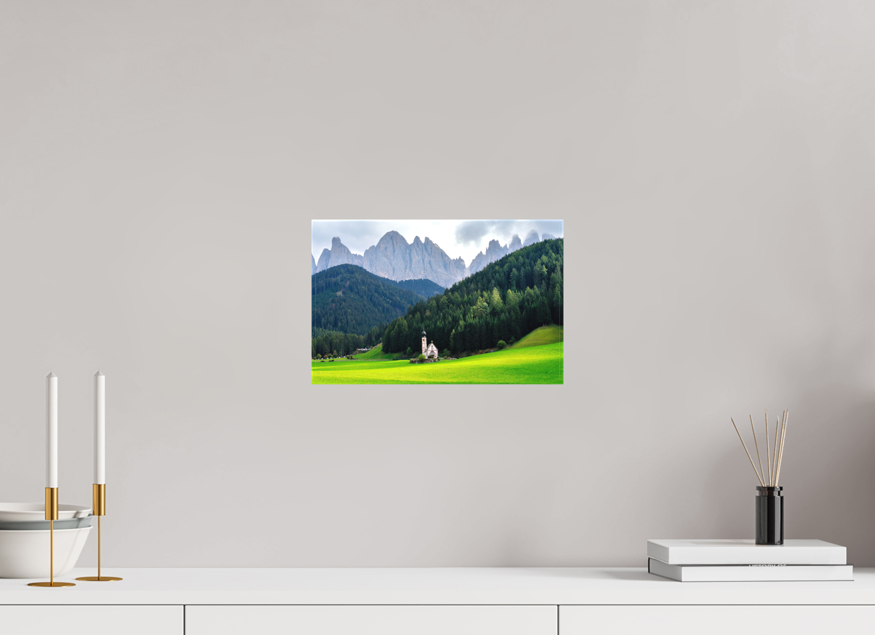 31.2 x 20 cm, Matte Canvas on Stretcher Frame Church of Saint John in the Dolomites - Italy