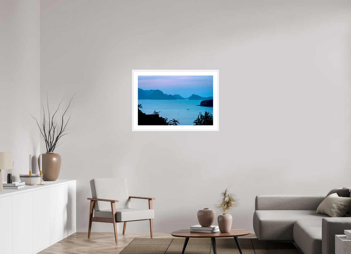 90 x 60 cm, Fine Art Print with Frame Blue Silence at Dusk