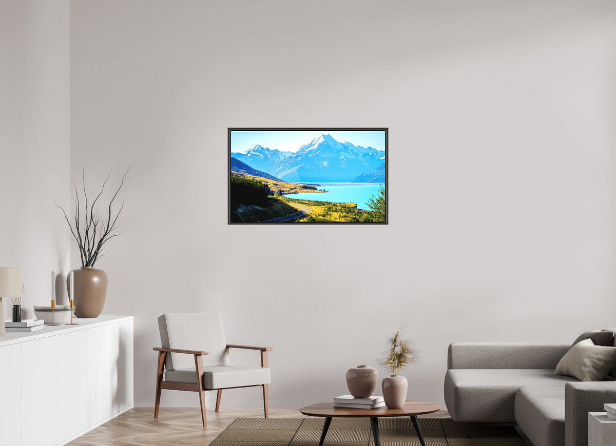 102.6 x 60 cm, Textile Print Canvas with 15 mm Width Gap Frame Mount Cook Road - New Zealand