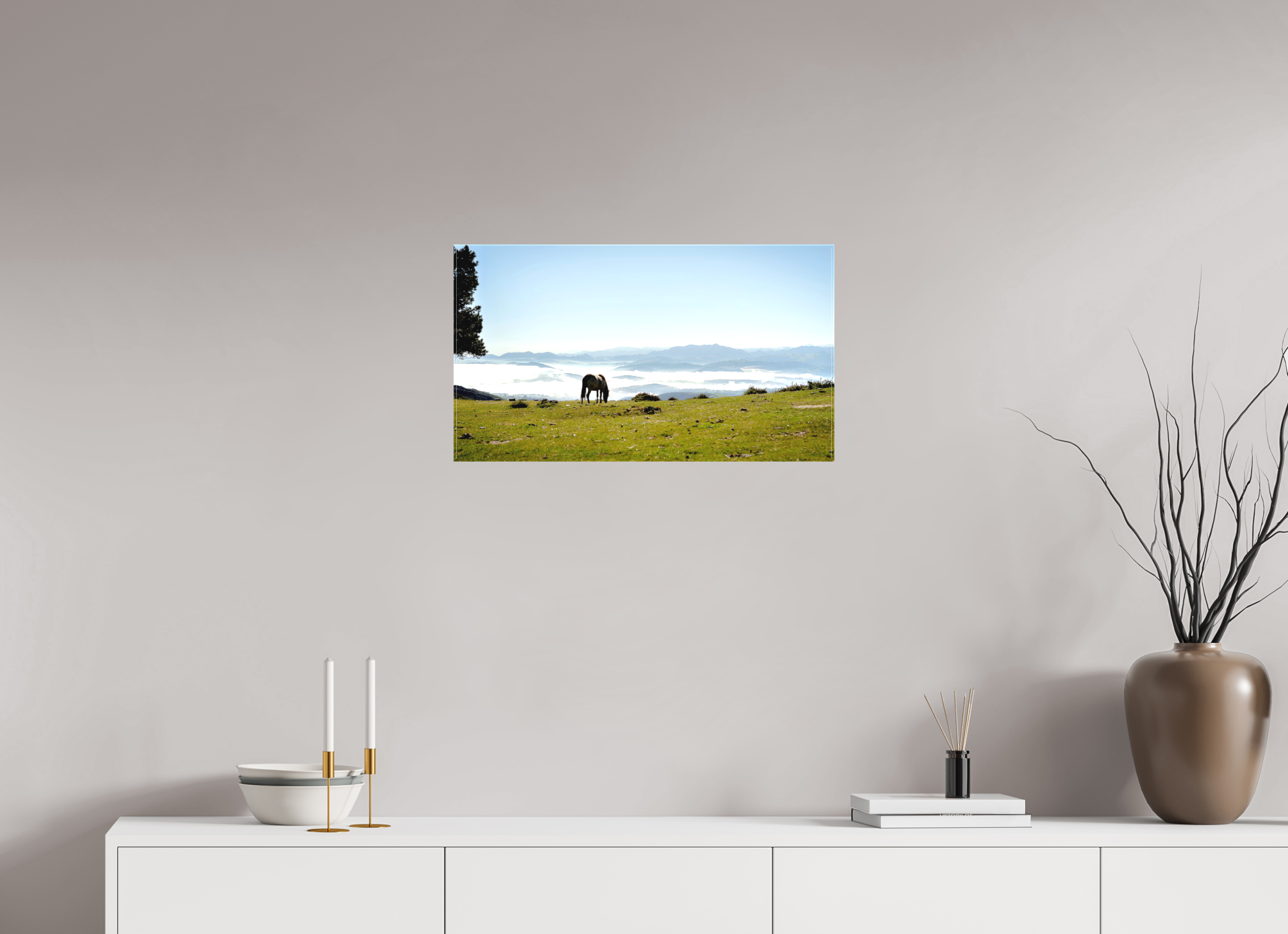 64 x 36 cm, Matte Canvas on Stretcher Frame A Horse with a View - Spain