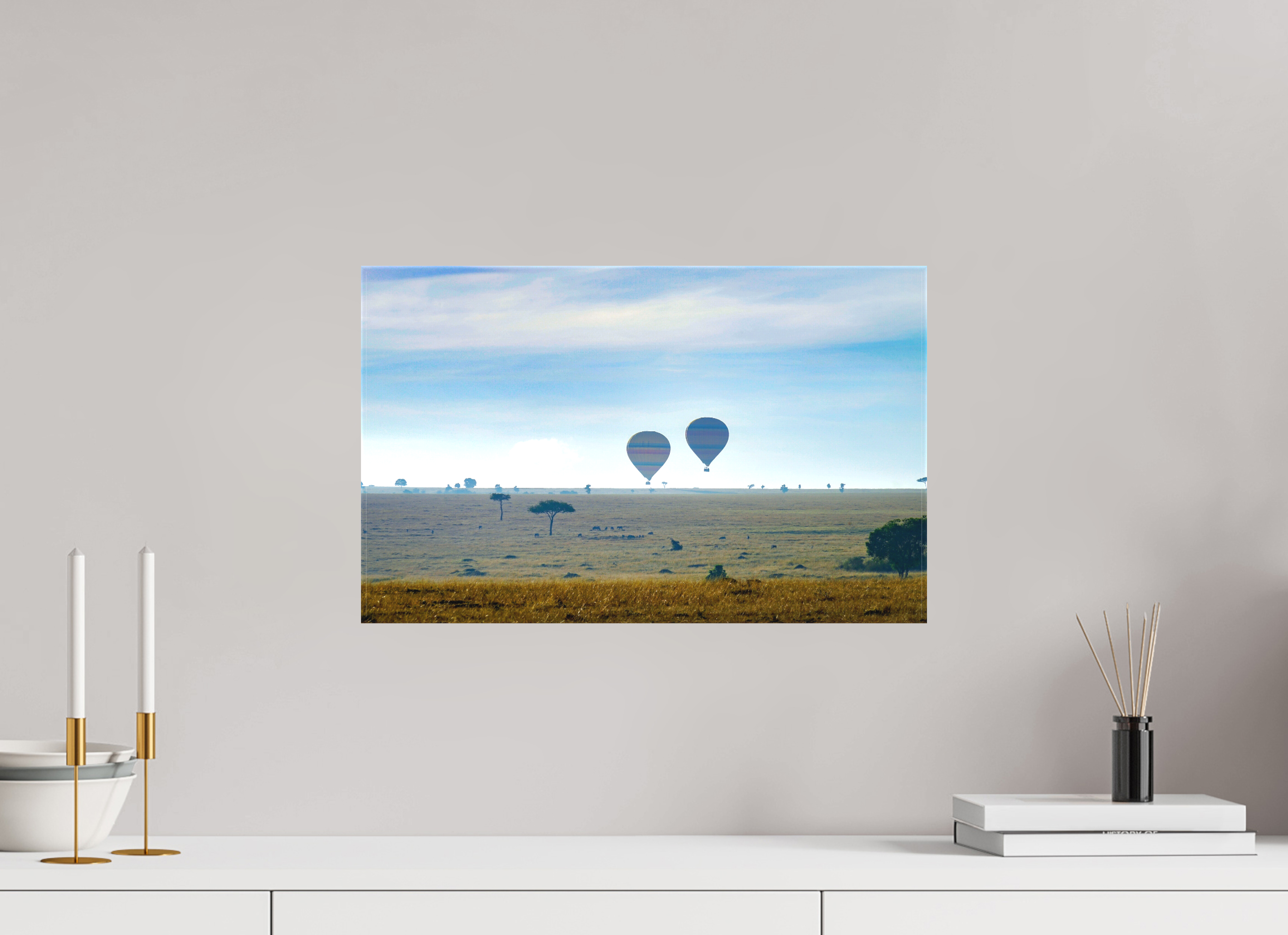 48.2 x 30 cm, Matte Canvas on Stretcher Frame Hot-air Balloons over the Masai Mara - Kenya