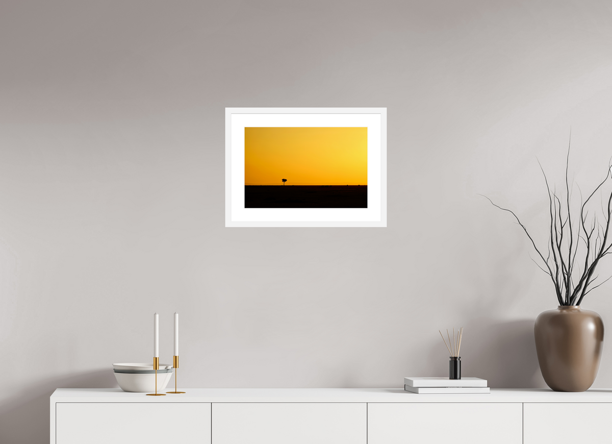 45 x 30 cm, Fine Art Print with Frame Golden Sky over the African Savannah