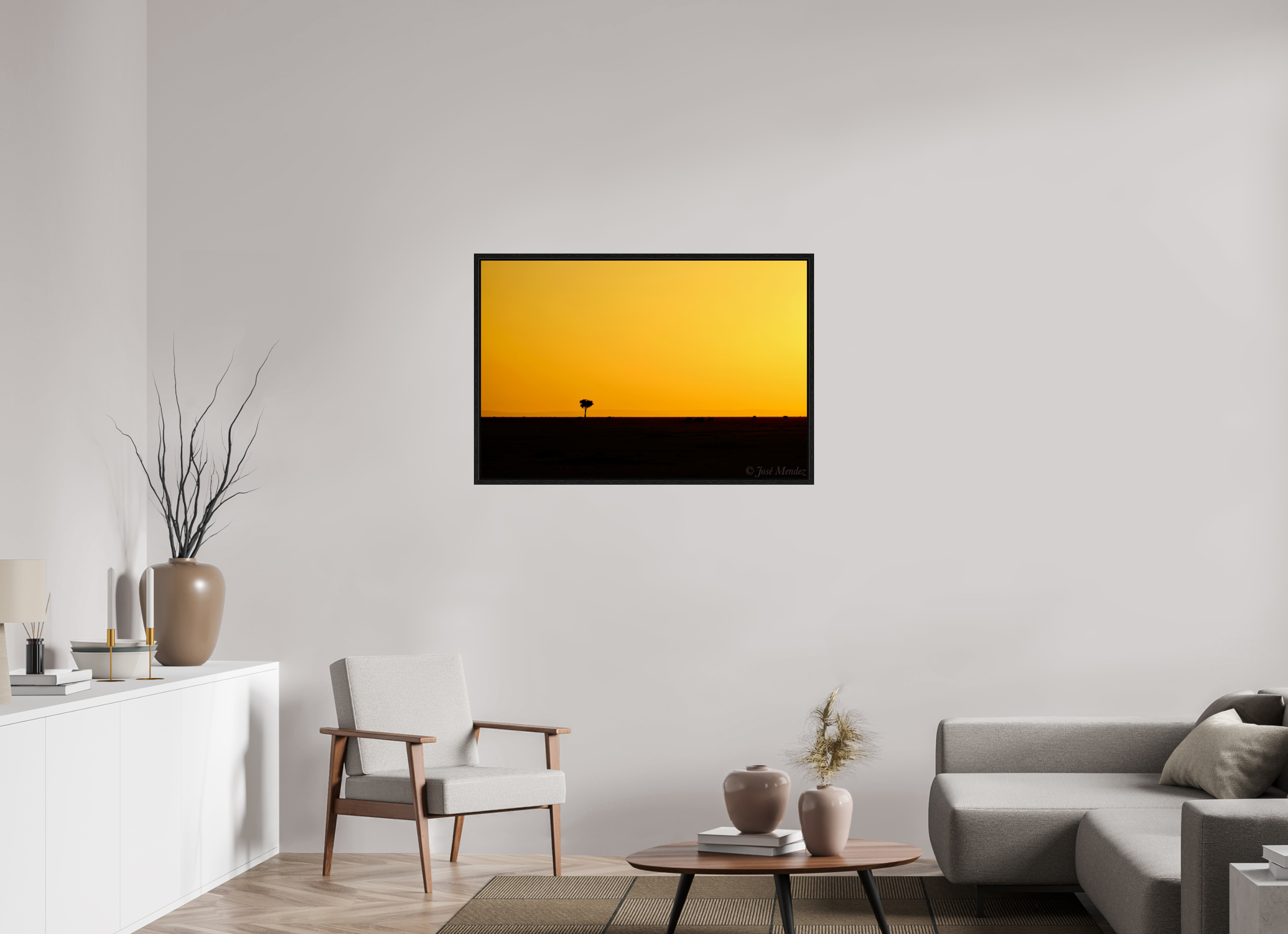 105 x 70 cm, Floater Frame Acacia Tree at Twilight
