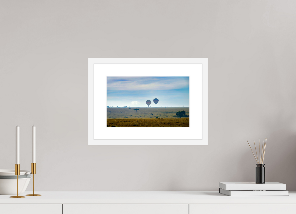 32.1 x 20 cm, Fine Art Print with Frame Hot-air Balloons over the Masai Mara - Kenya