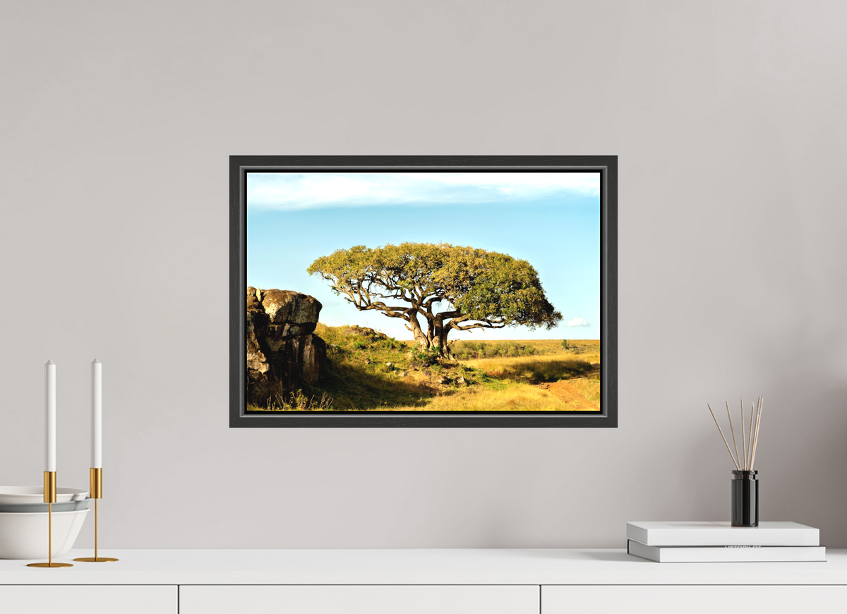 45 x 30 cm, Textile Print Canvas with 15 mm Width Gap Frame Acacia Tree - Masai Mara NP - Kenya