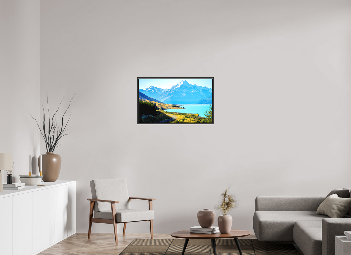 85.5 x 50 cm, Textile Print Canvas with 15 mm Width Gap Frame Mount Cook Road - New Zealand