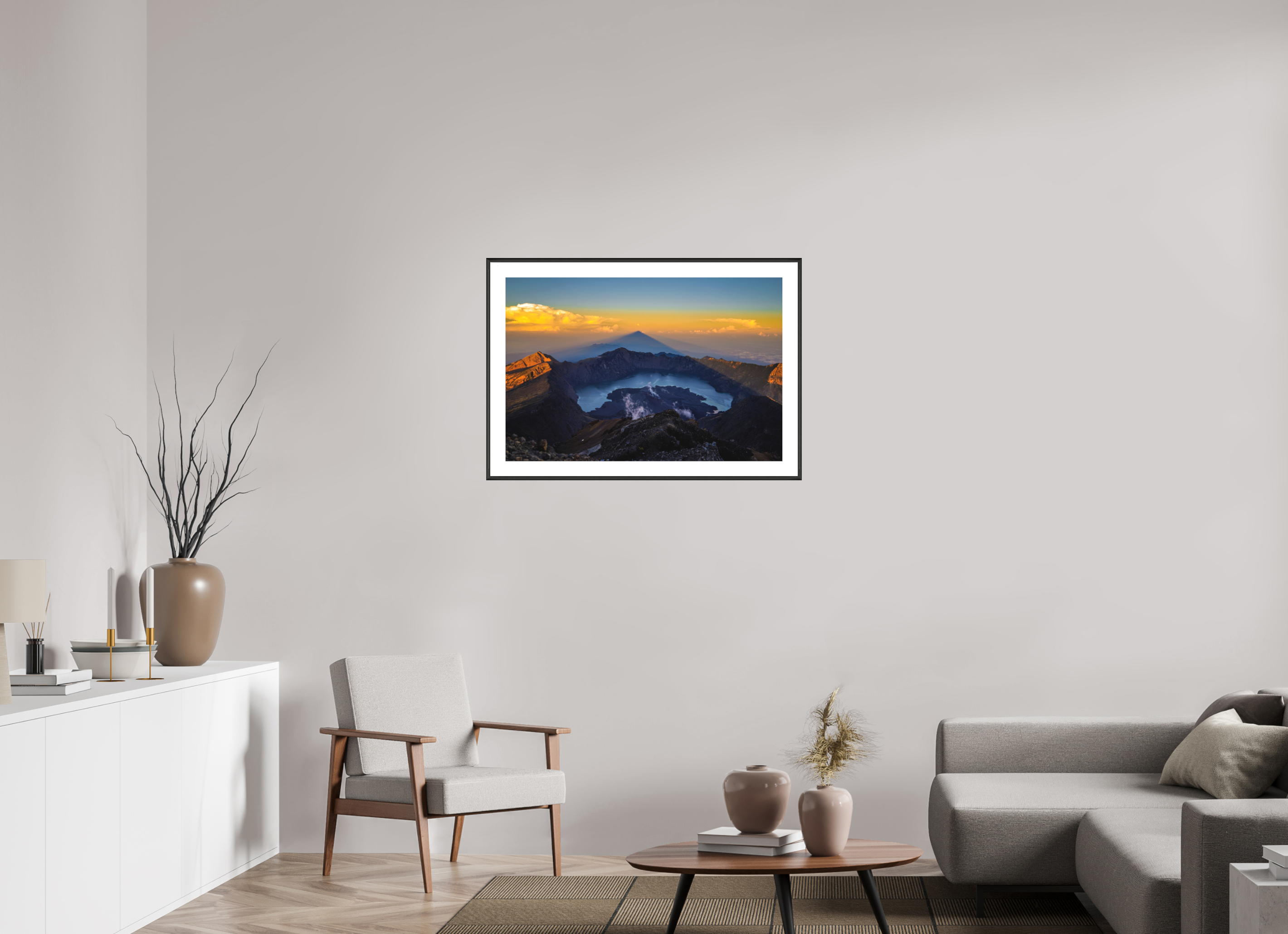 90 x 60 cm, Changeable Magnetic Frame - Hahnemühle Fineart Pearl The Caldera of Mount Rinjani - Lombok - Indonesia