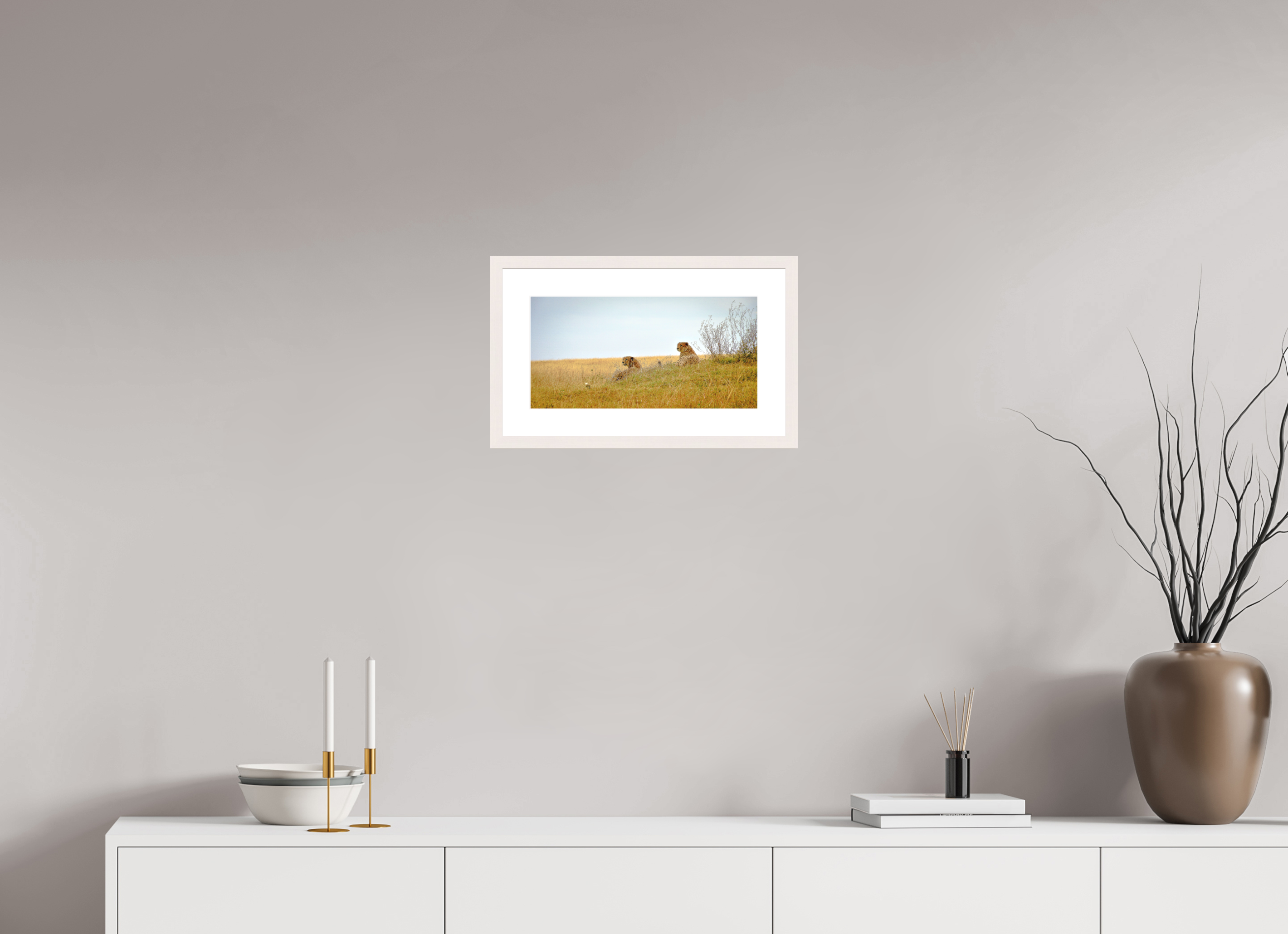 39.6 x 20 cm, Solid Wood Frame with Passe Partout Cheetah Connection