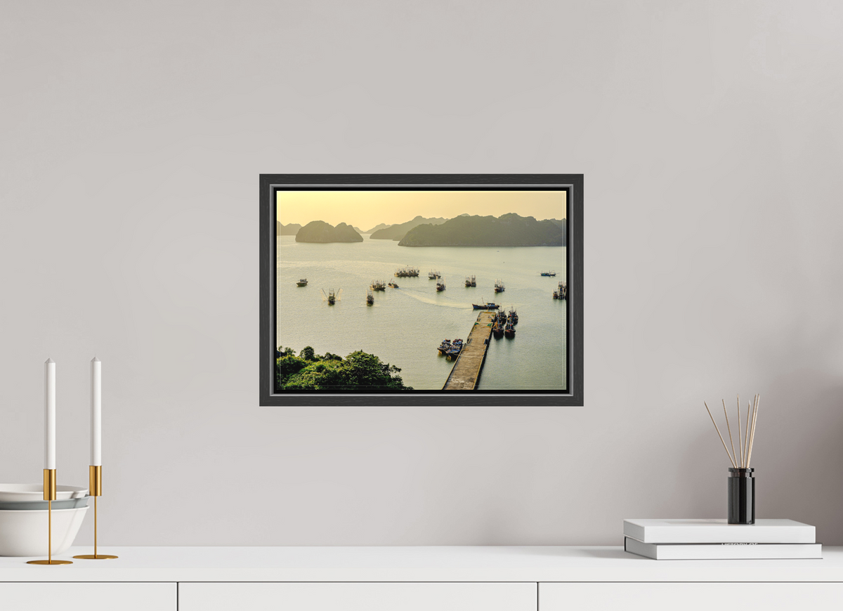 36.9 x 25 cm, Textile Print Canvas with 15 mm Width Gap Frame Golden Harbour – Cat Ba Island, Vietnam