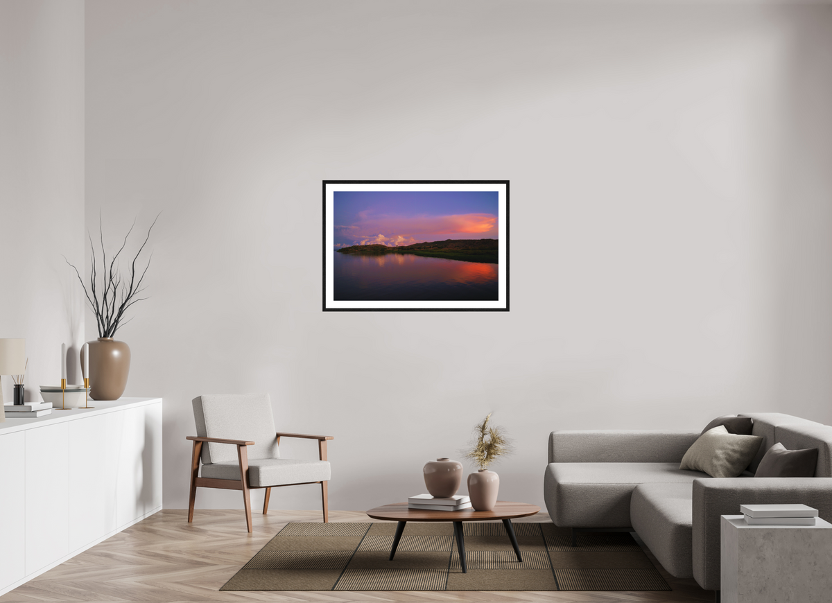 105 x 70 cm, Smooth Natural Paper Print with Frame Sunrise Hues - Tanzania