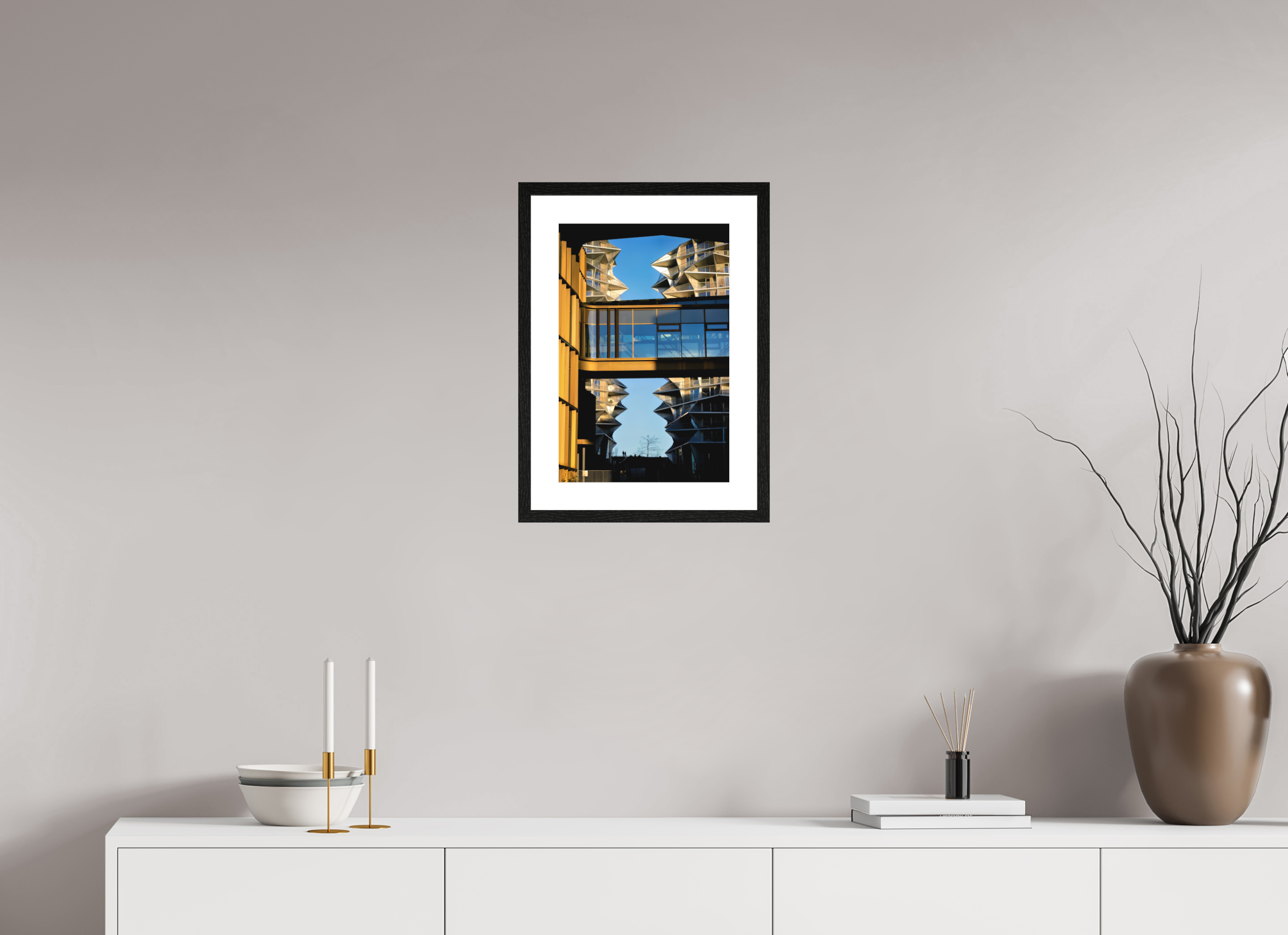 30 x 45 cm, Smooth Natural Paper Print with Frame Between the Towers