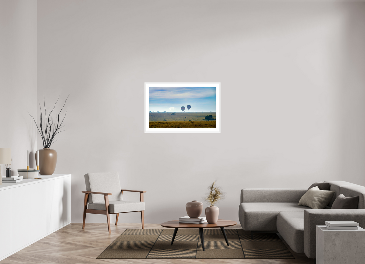 96.4 x 60 cm, Fine Art Print with Frame Hot-air Balloons over the Masai Mara - Kenya