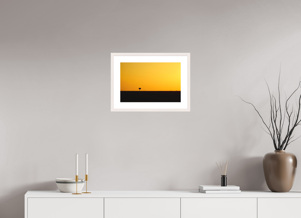 45 x 30 cm, Solid Wood Frame with Passe Partout Golden Sky over the African Savannah