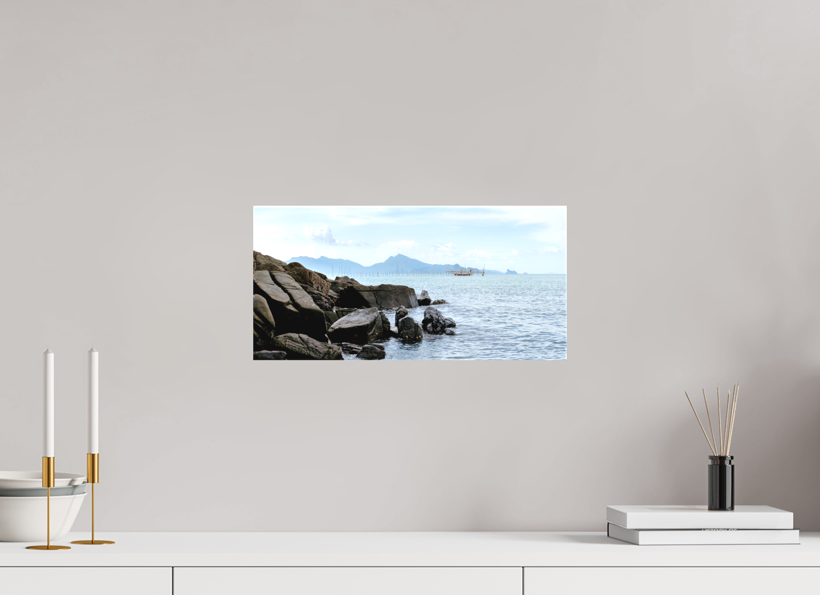 41.8 x 20 cm, Matte Canvas on Stretcher Frame Black Rocks