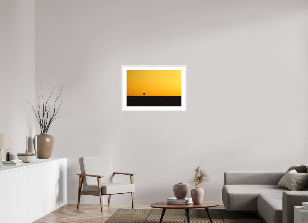 75 x 50 cm, Solid Wood Frame with Passe Partout Golden Sky over the African Savannah