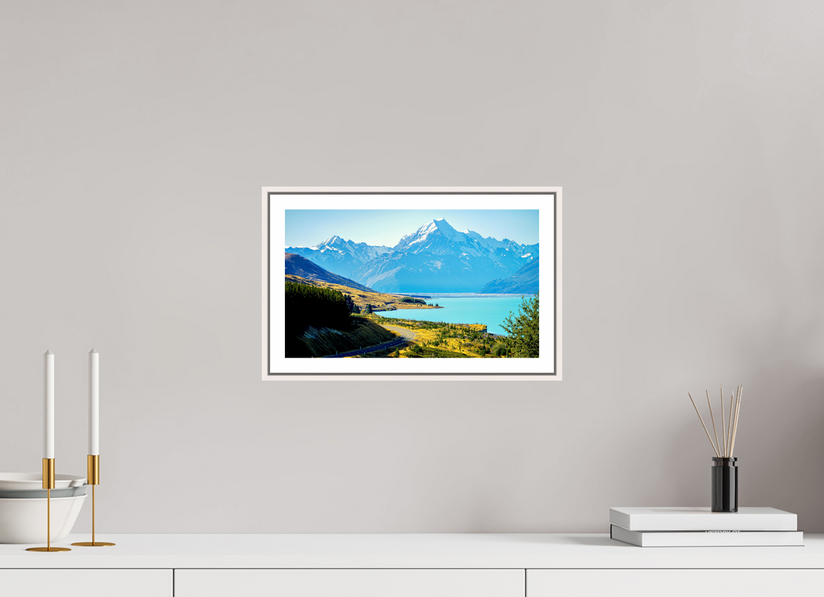34.2 x 20 cm, Fine Art Print On Framed Aluminum Dibond Mount Cook Road - New Zealand
