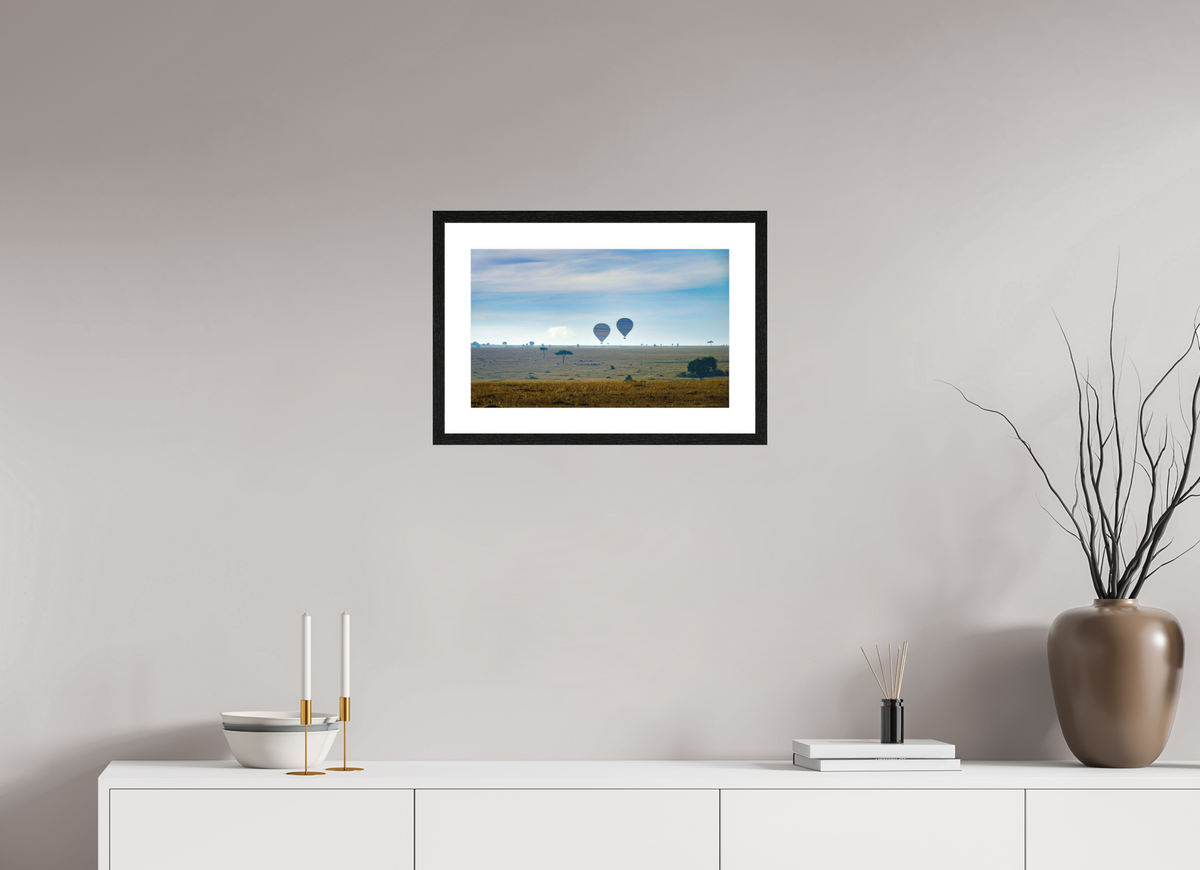 48.2 x 30 cm, Smooth Natural Paper Print with Frame Hot-air Balloons over the Masai Mara - Kenya