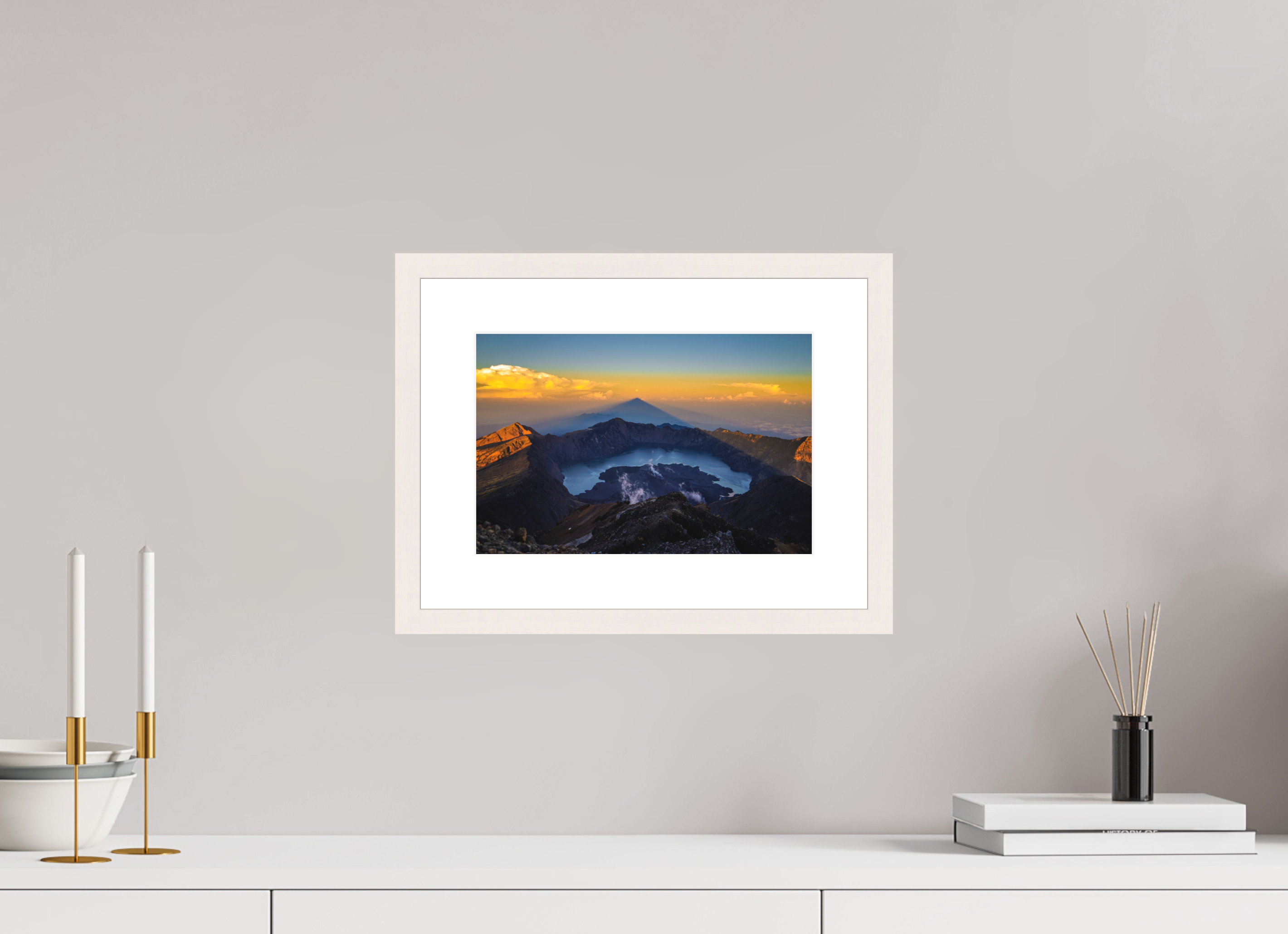 30 x 20 cm, Solid Wood Frame with Passe Partout Mount Rinjani's Caldera  - Lombok - Indonesia