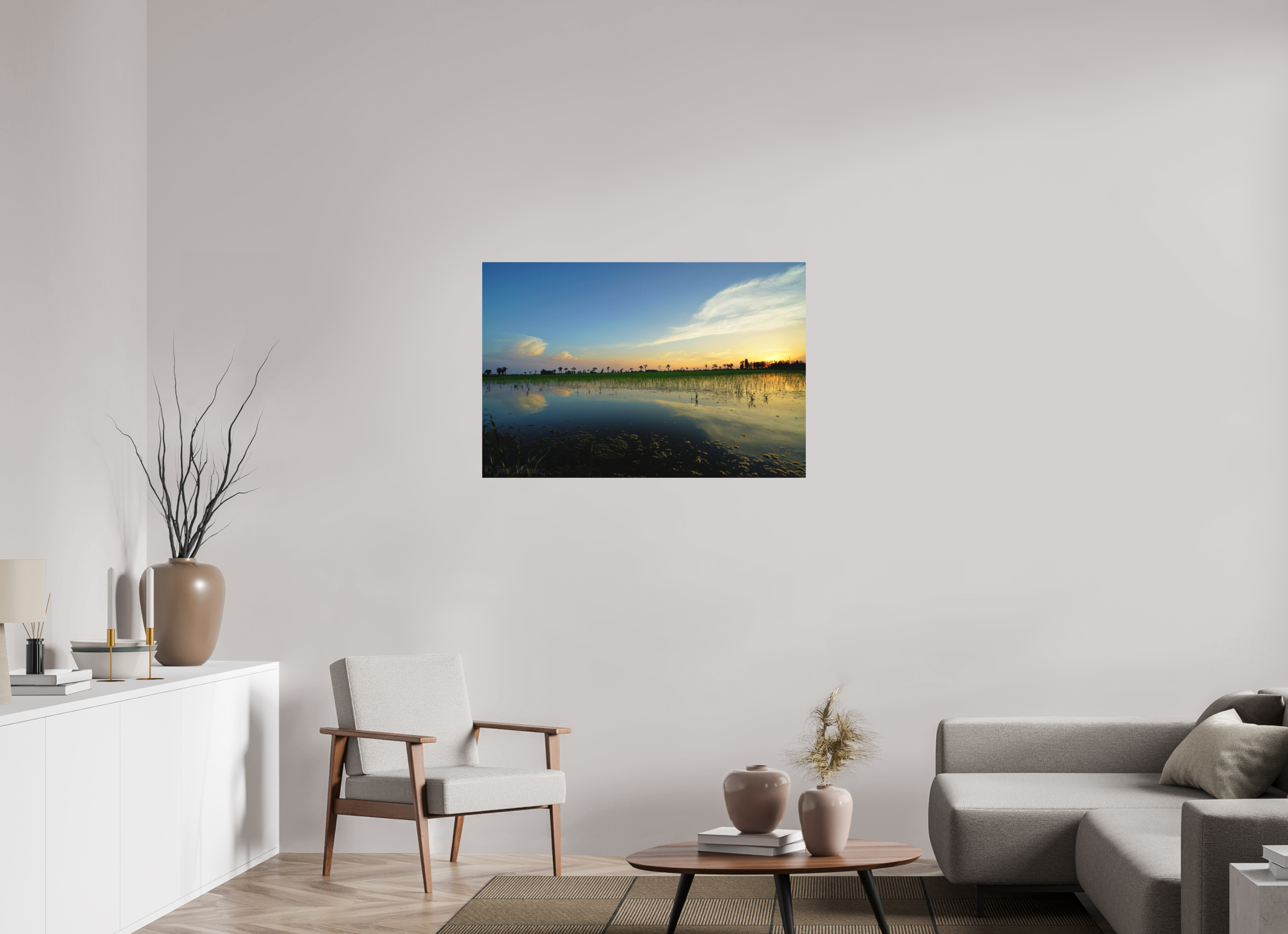 105 x 70 cm, Fine Art Print Smooth Rice Fields at Twilight