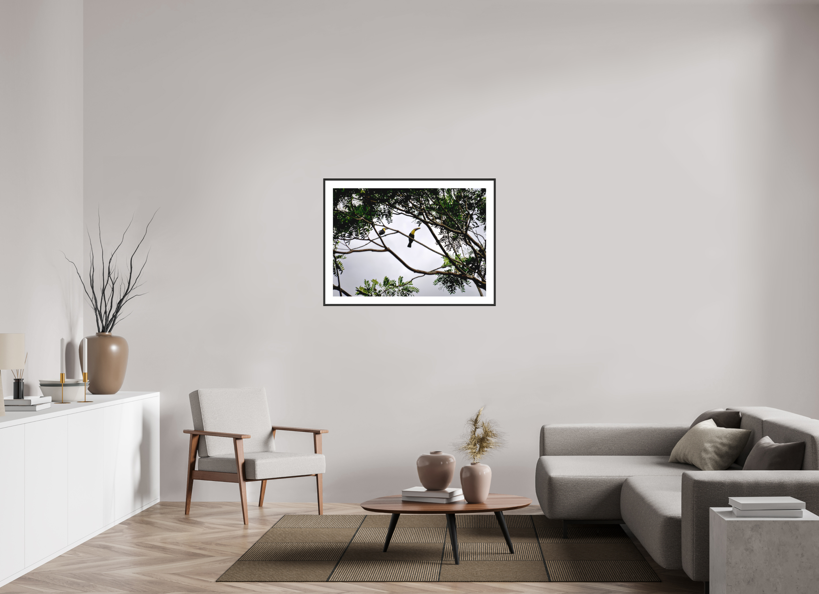 98.8 x 70 cm, Changeable Magnetic Frame - Hahnemühle Fineart Pearl A Hornbill on a Branch