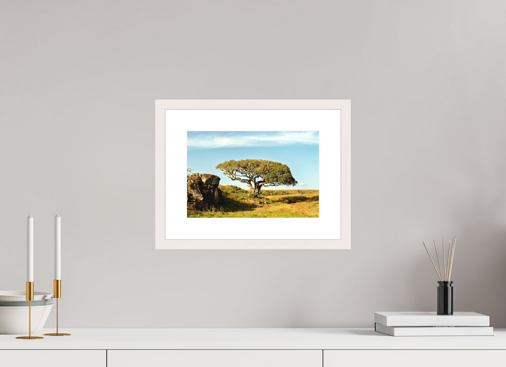 30 x 20 cm, Solid Wood Frame with Passe Partout Acacia Tree - Masai Mara NP - Kenya