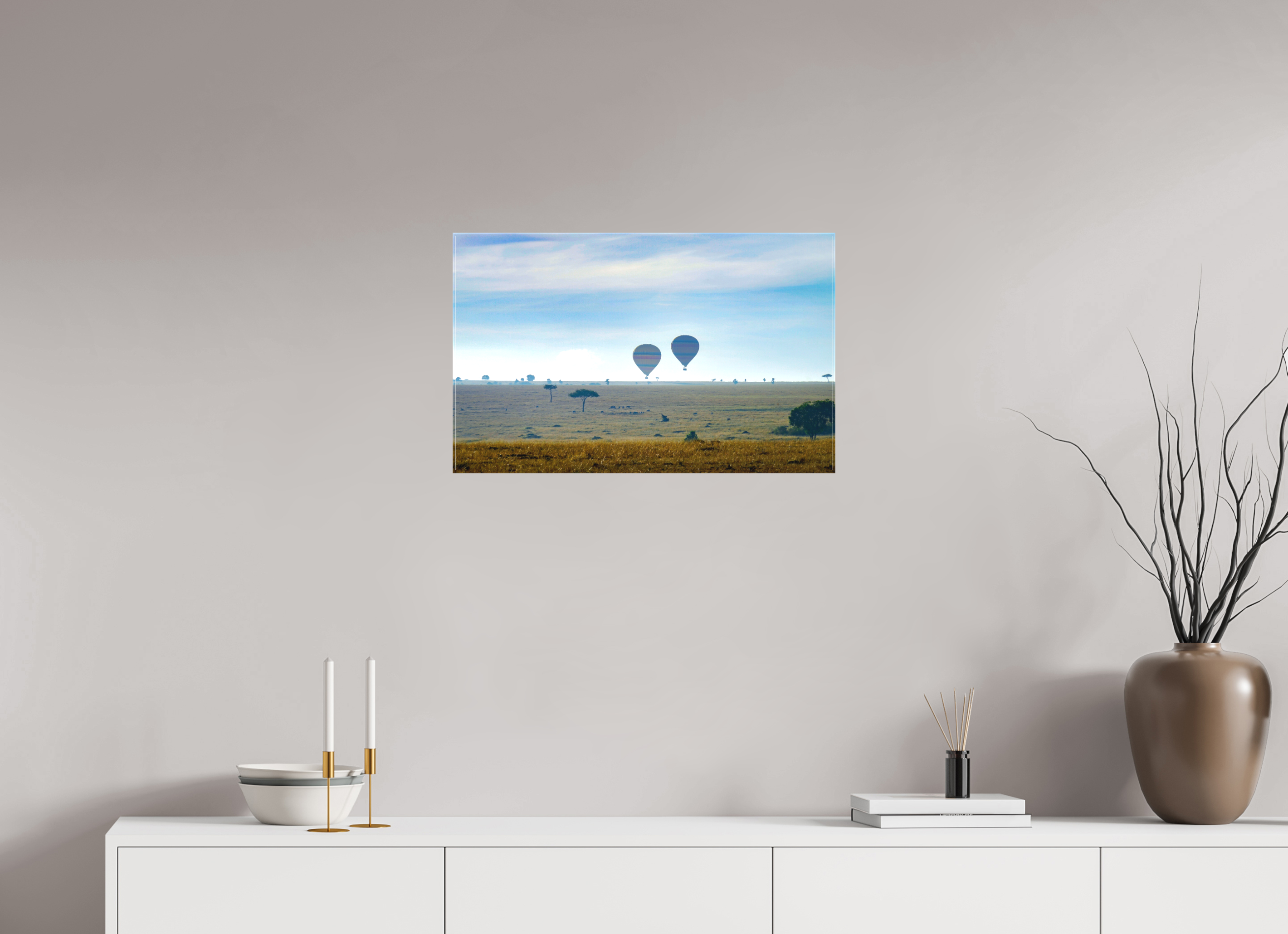 64.3 x 40 cm, Matte Canvas on Stretcher Frame Hot-air Balloons over the Masai Mara - Kenya