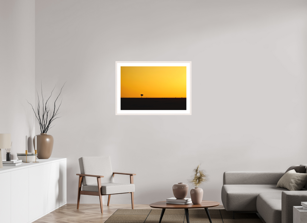 90 x 60 cm, Solid Wood Frame with Passe Partout Golden Sky over the African Savannah